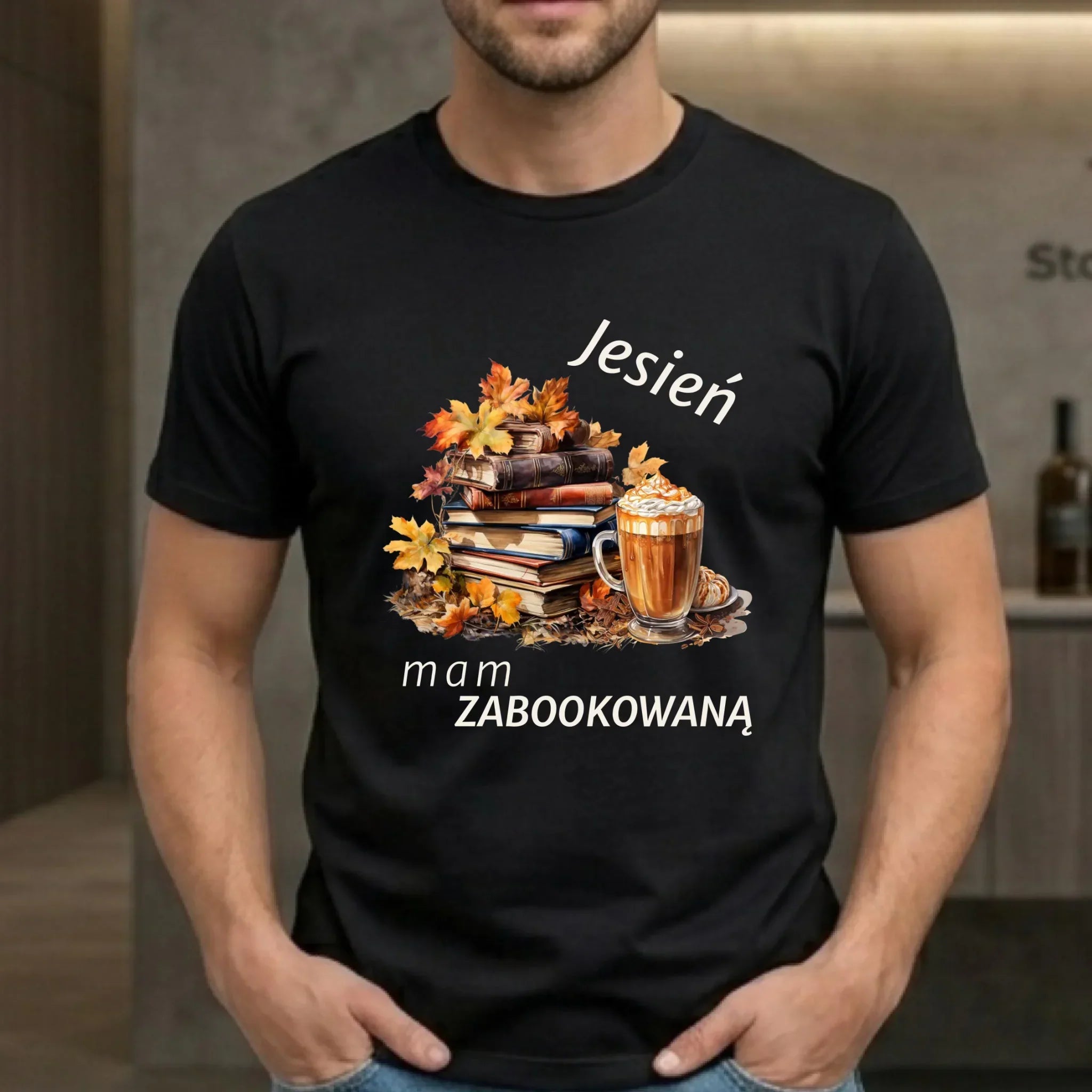 Koszulka męska jesienna - Jesień mam zabookowaną JS28 - StoryCups.pl