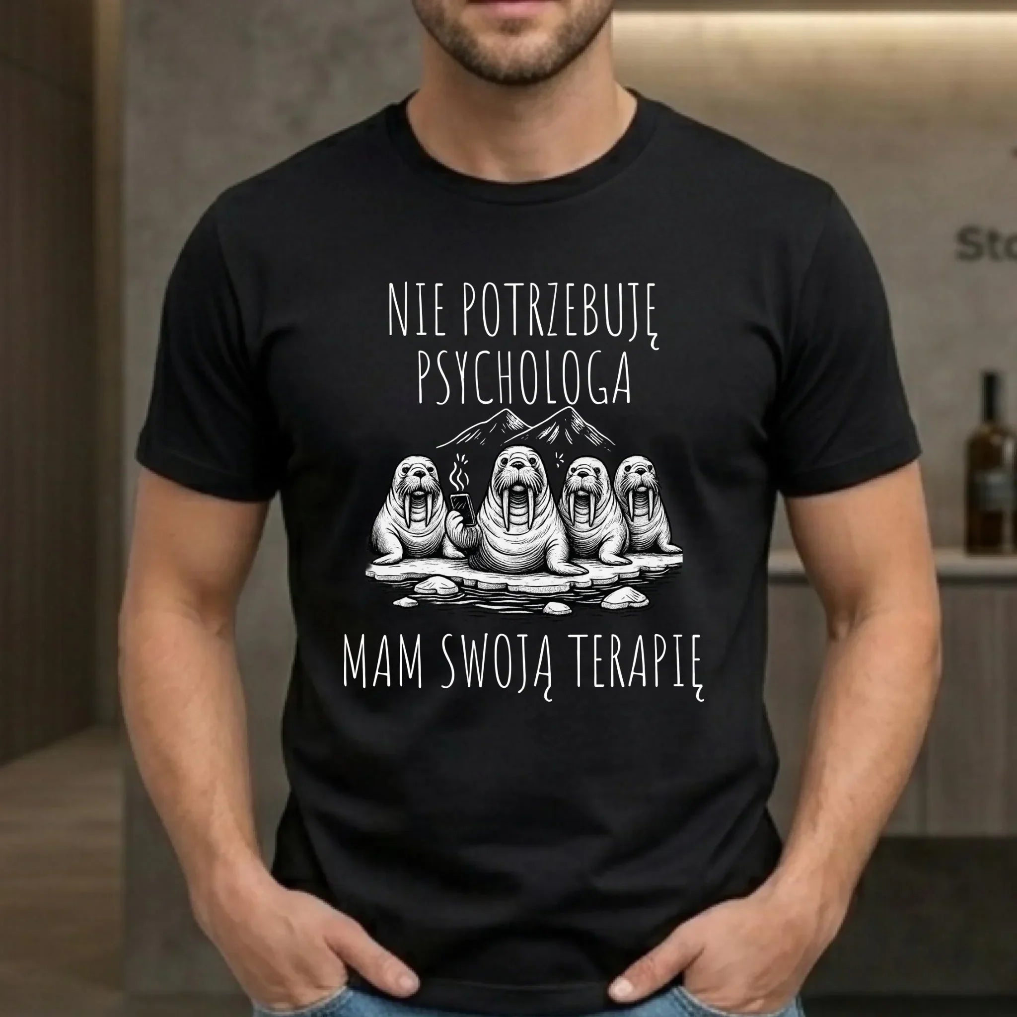 Koszulka męska - prezent dla morsa - Nie potrzebuję psychologa HM14 - StoryCups.pl