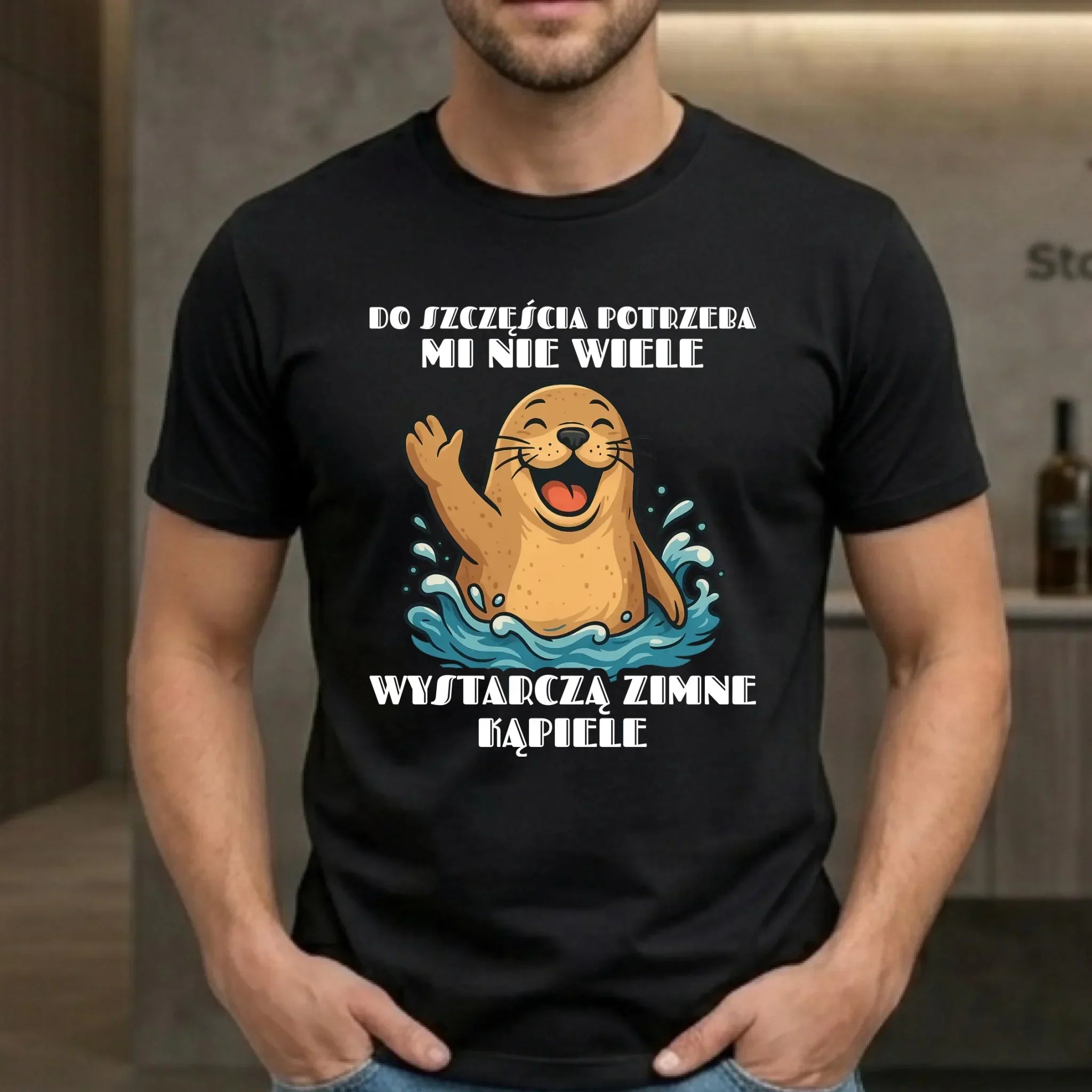 Koszulka męska - prezent dla morsa - Do szczęścia potrzeba mi nie wiele HM06 - StoryCups.pl