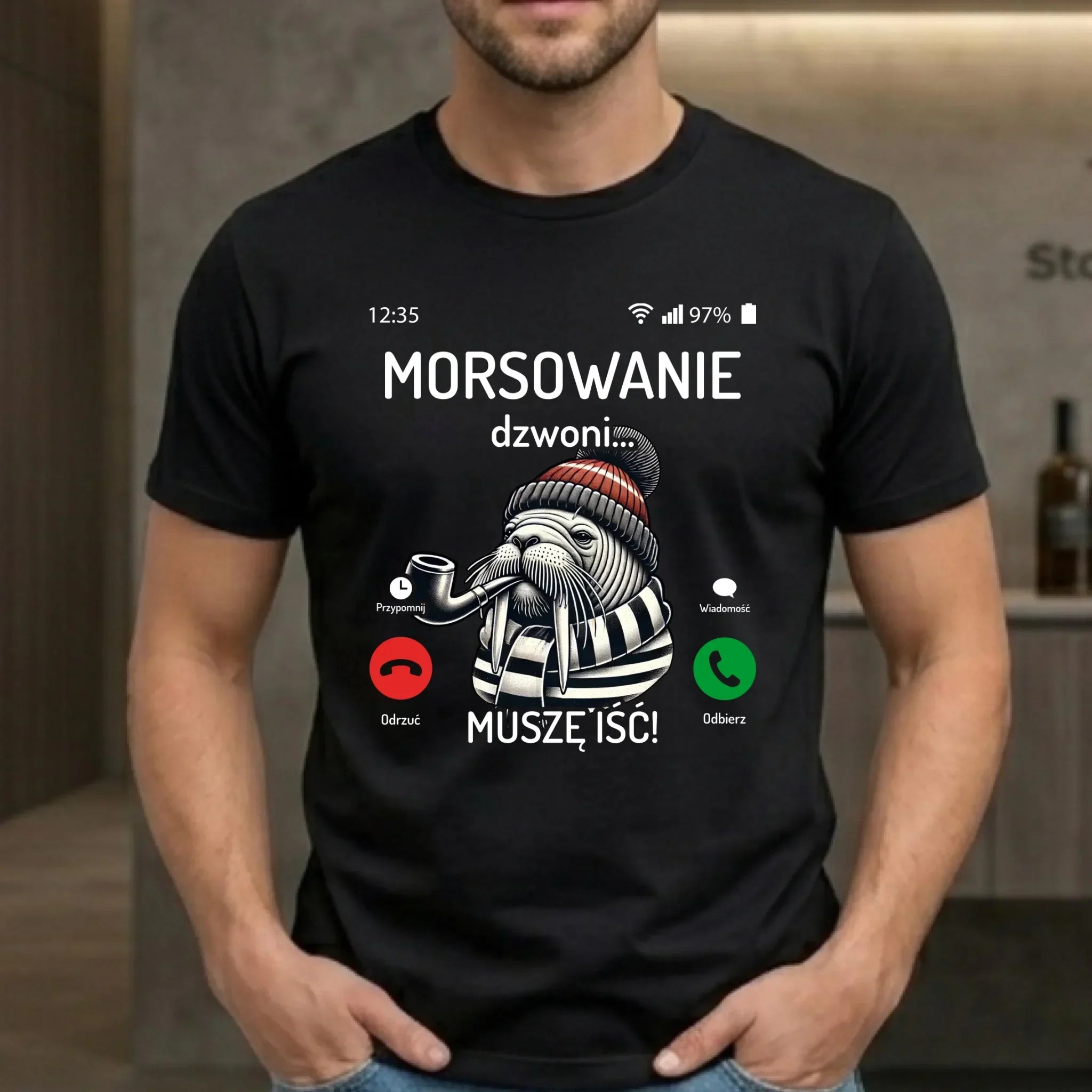 Koszulka męska - prezent dla morsa - Morsowanie dzwoni muszę iść - Mors HM19 - StoryCups.pl
