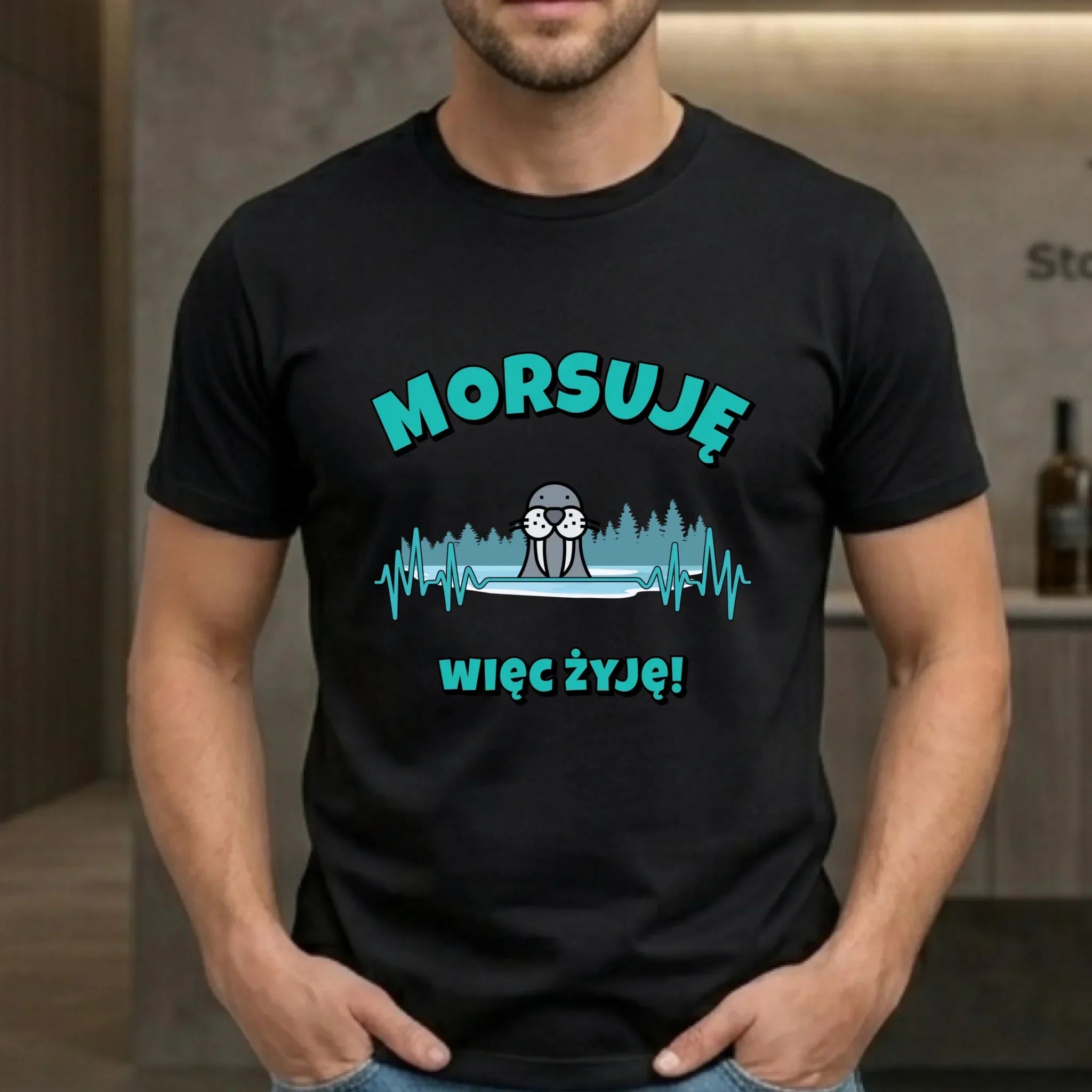 Koszulka męska - prezent dla morsa - Morsuję więc żyję - Mors HM02 - StoryCups.pl