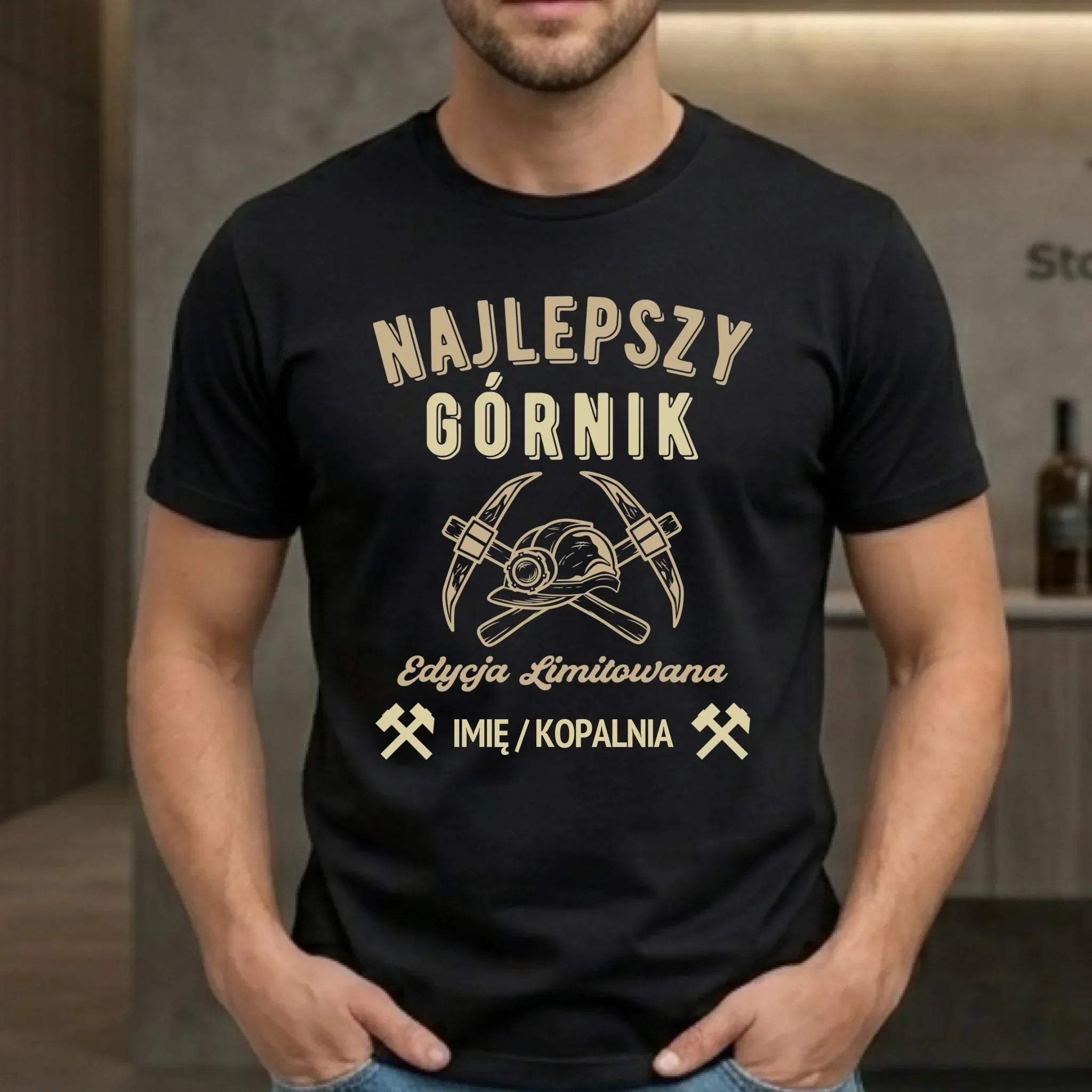 Koszulka męska - prezent dla górnika - Najlepszy górnik - personalizowana G27 - StoryCups.pl