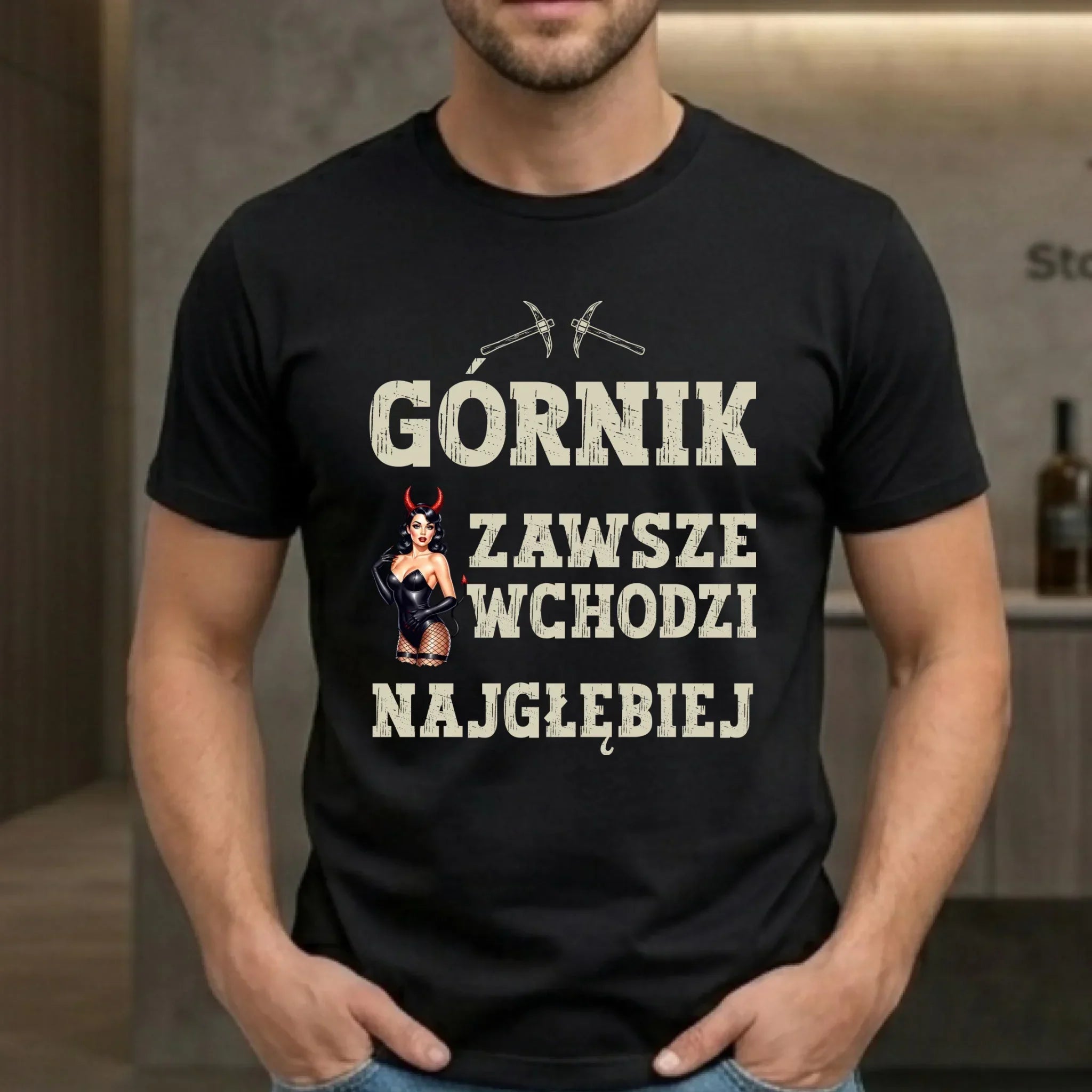 Koszulka męska - prezent dla górnika - Górnik zawsze wchodzi najgłębiej G22 - StoryCups.pl
