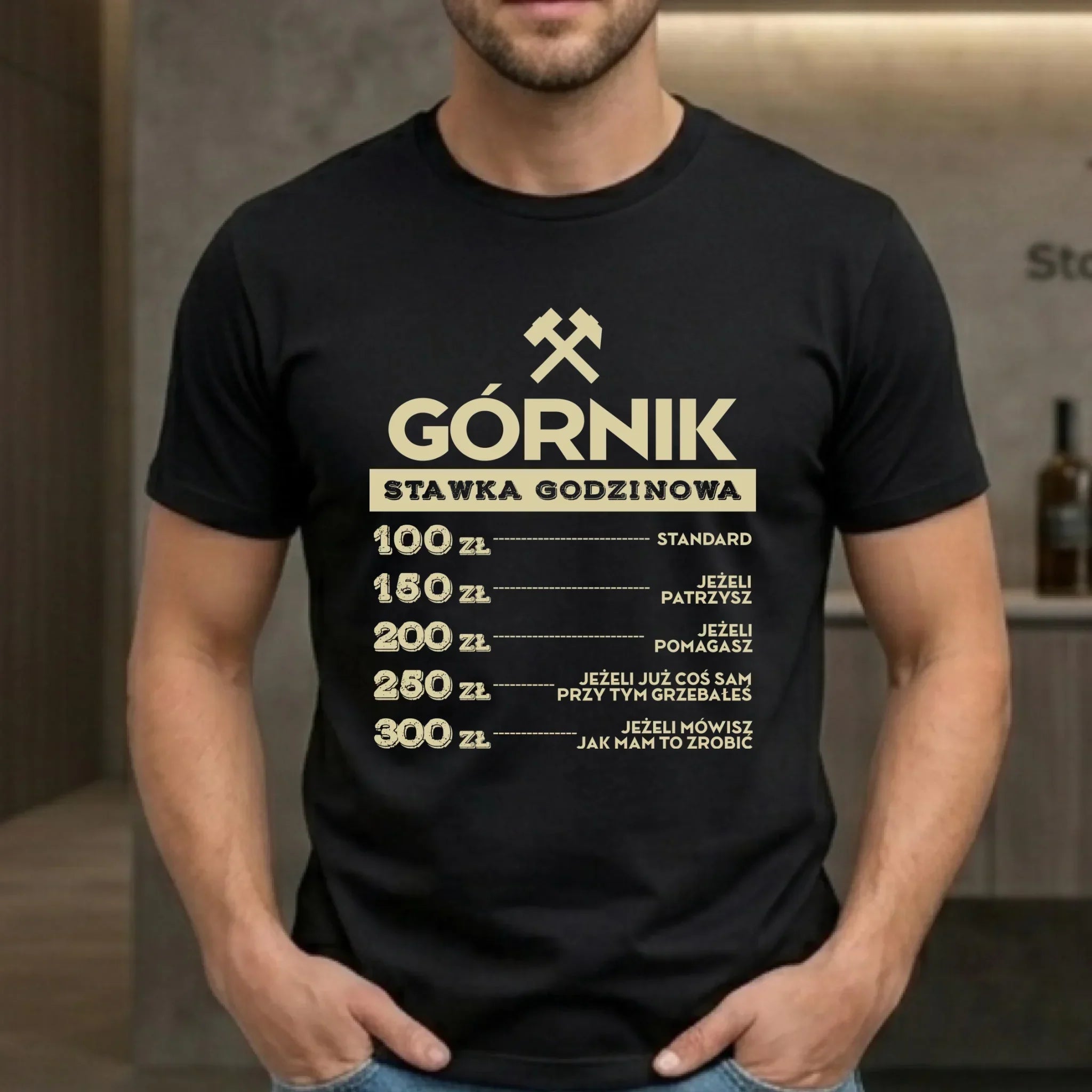 Koszulka męska - prezent dla górnika - Górnik stawka godzinowa G14 - StoryCups.pl