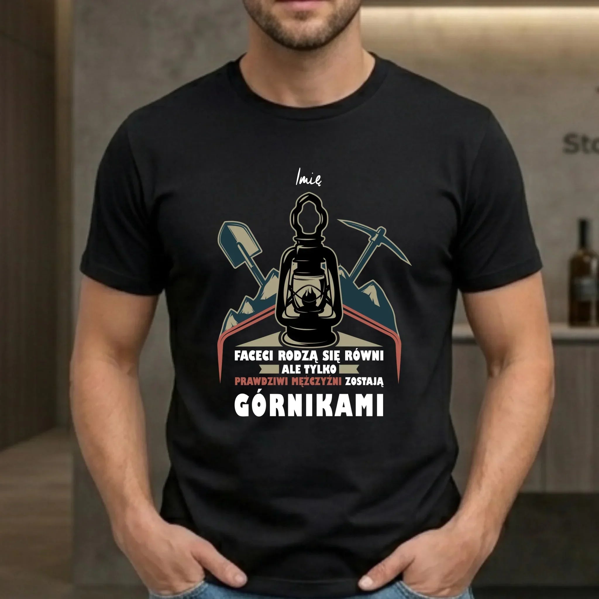 Koszulka męska - prezent dla górnika - Prawdziwi mężczyźni zostają górnikami - personalizowana G08 - StoryCups.pl