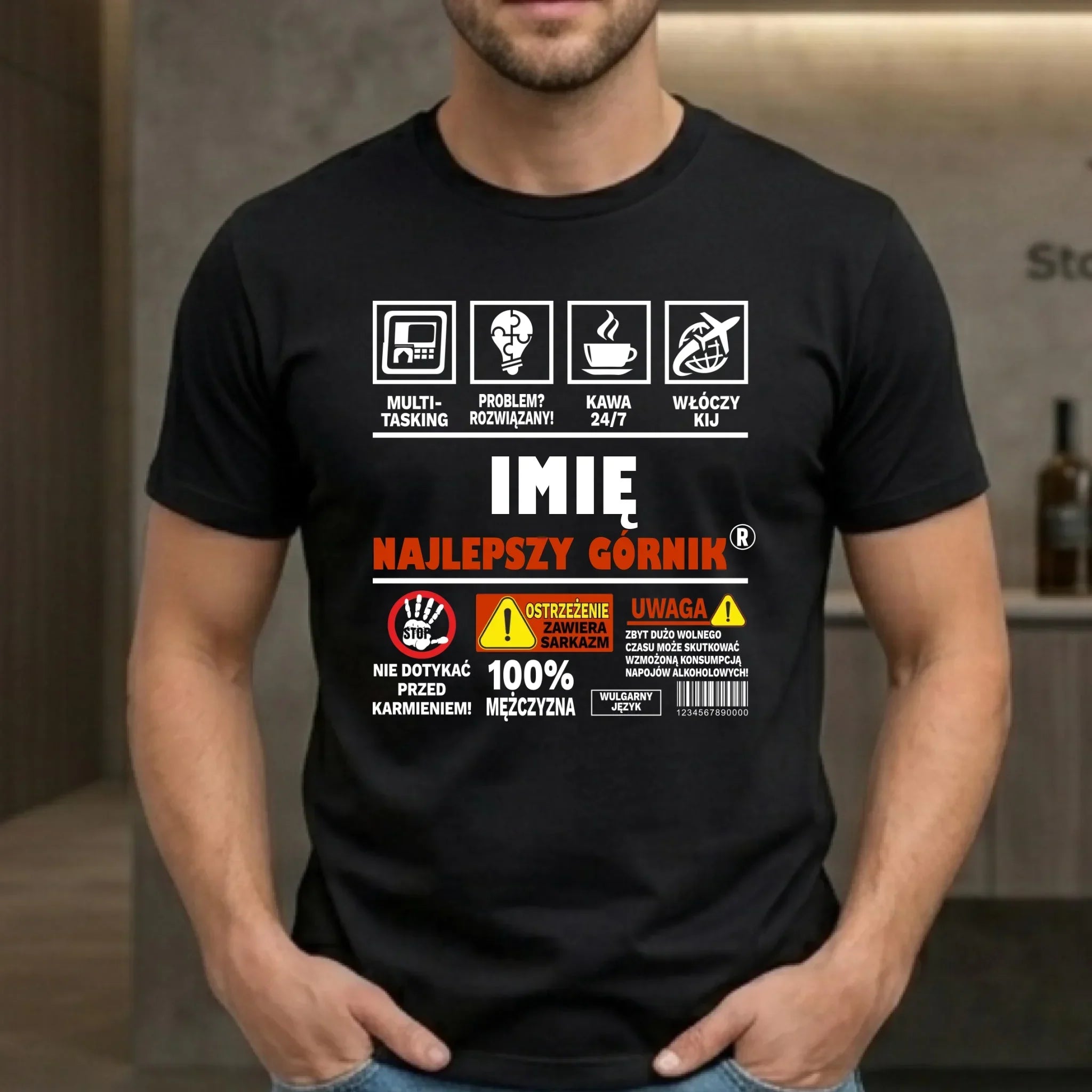 Koszulka męska - prezent dla górnika - Najlepszy górnik 24/7 - personalizowana G11 - StoryCups.pl