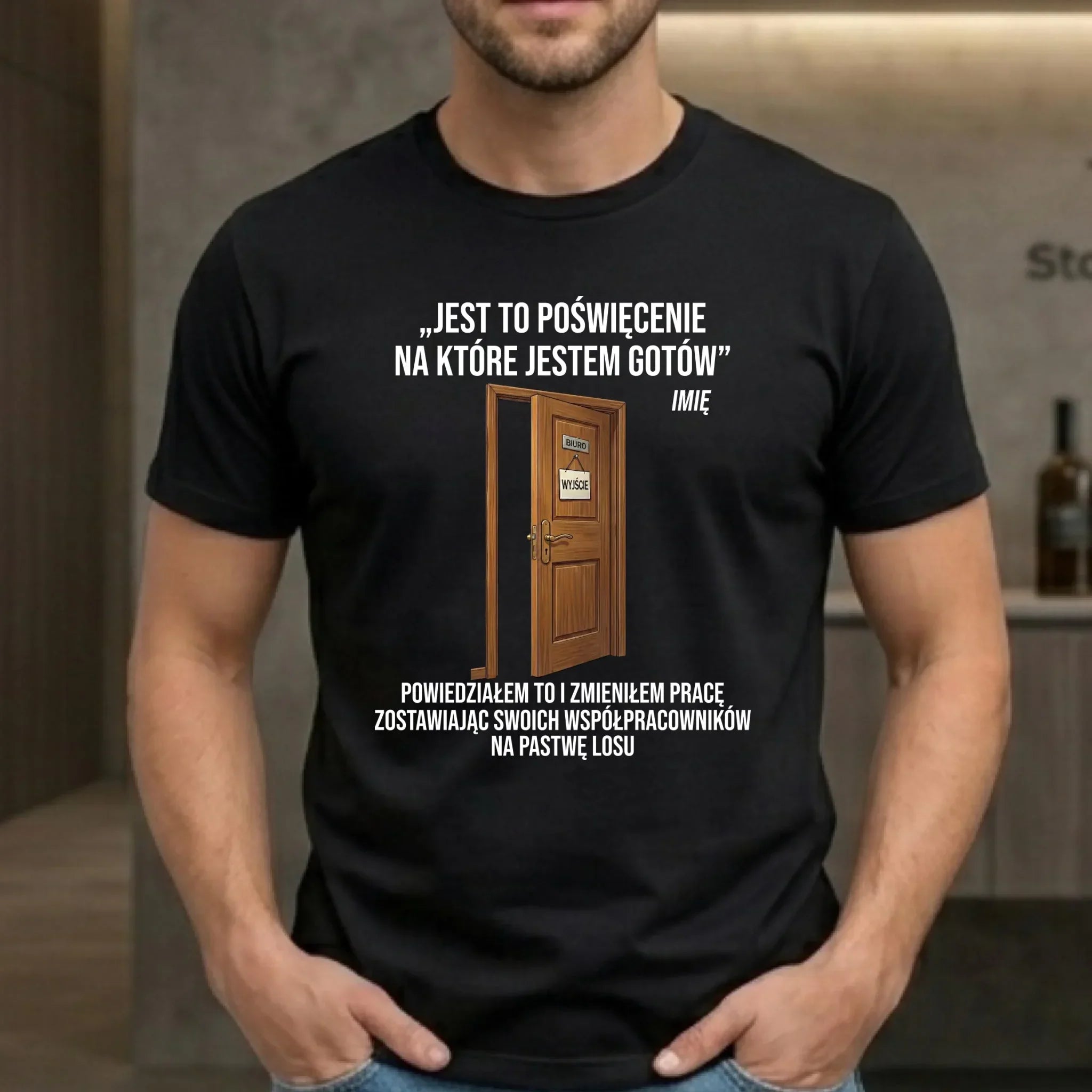 Koszulka męska na odejście z pracy - Poświęcenie, na które jestem gotów - personalizowana OP02 - StoryCups.pl