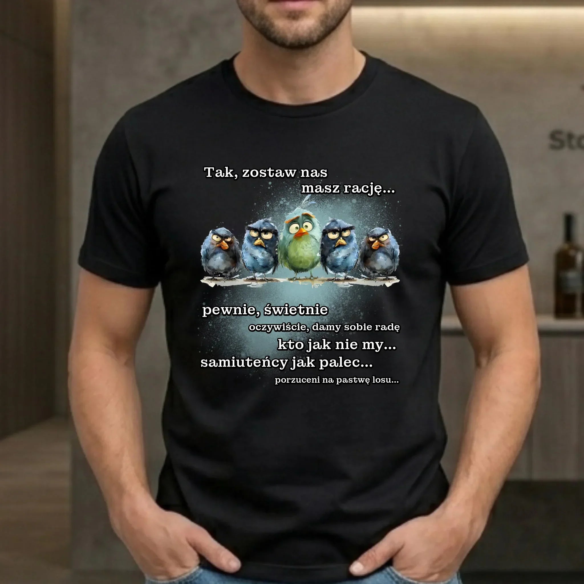 Koszulka męska na odejście z pracy - Tak, zostaw nas OP06 - StoryCups.pl