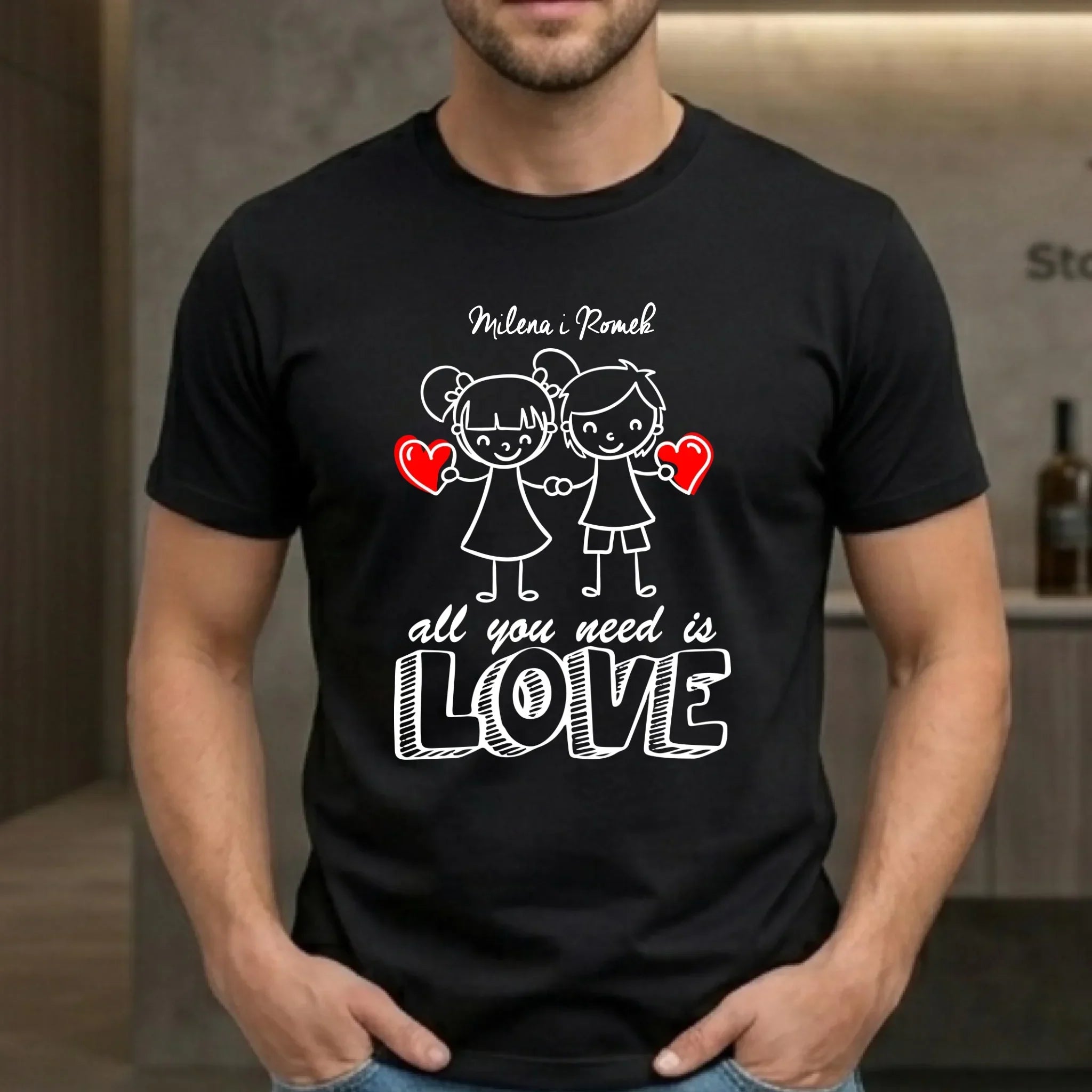 Koszulka męska dla par - All You need is love - personalizowana W13 - StoryCups.pl