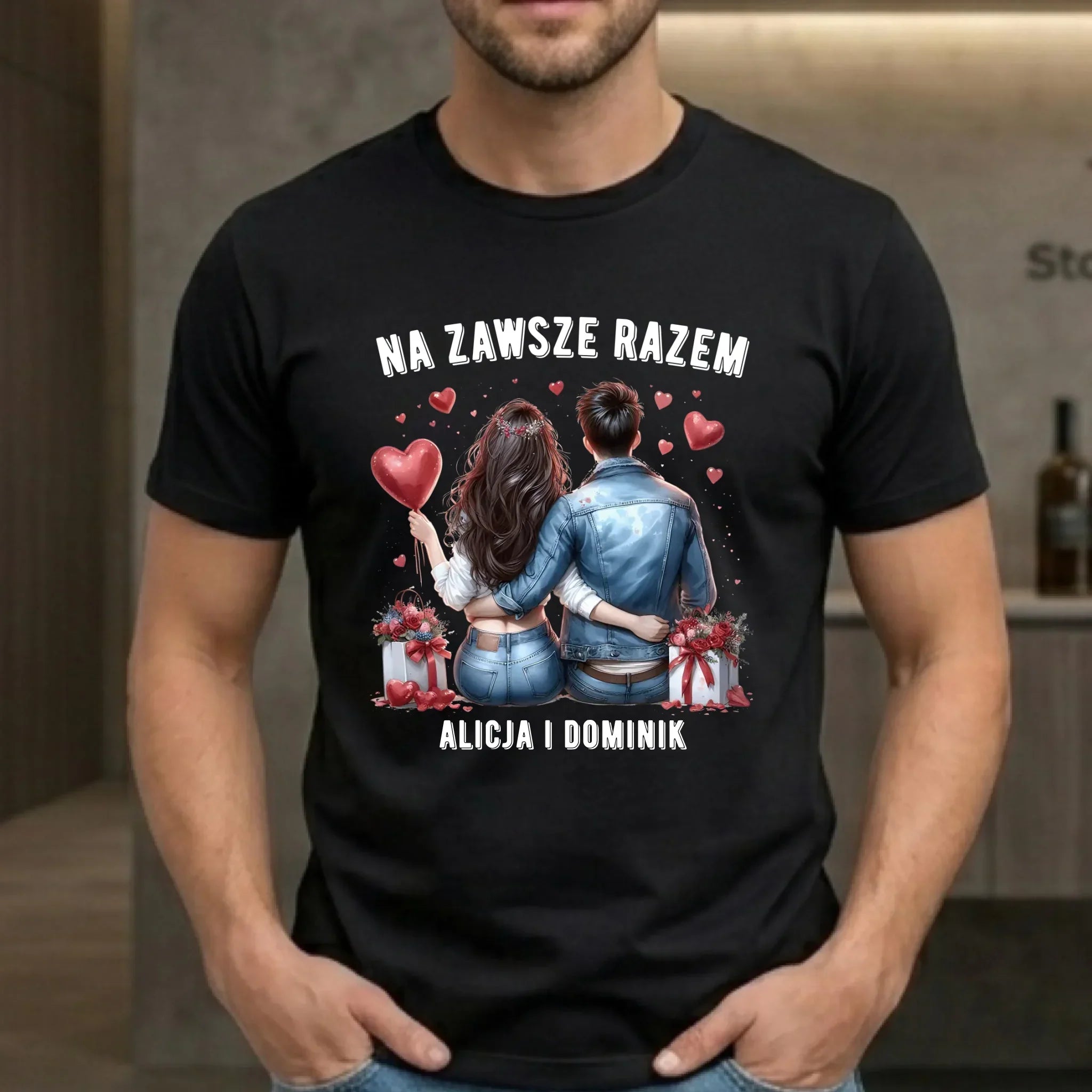 Koszulka męska dla par - Na zawsze razem - personalizowana W07 - StoryCups.pl