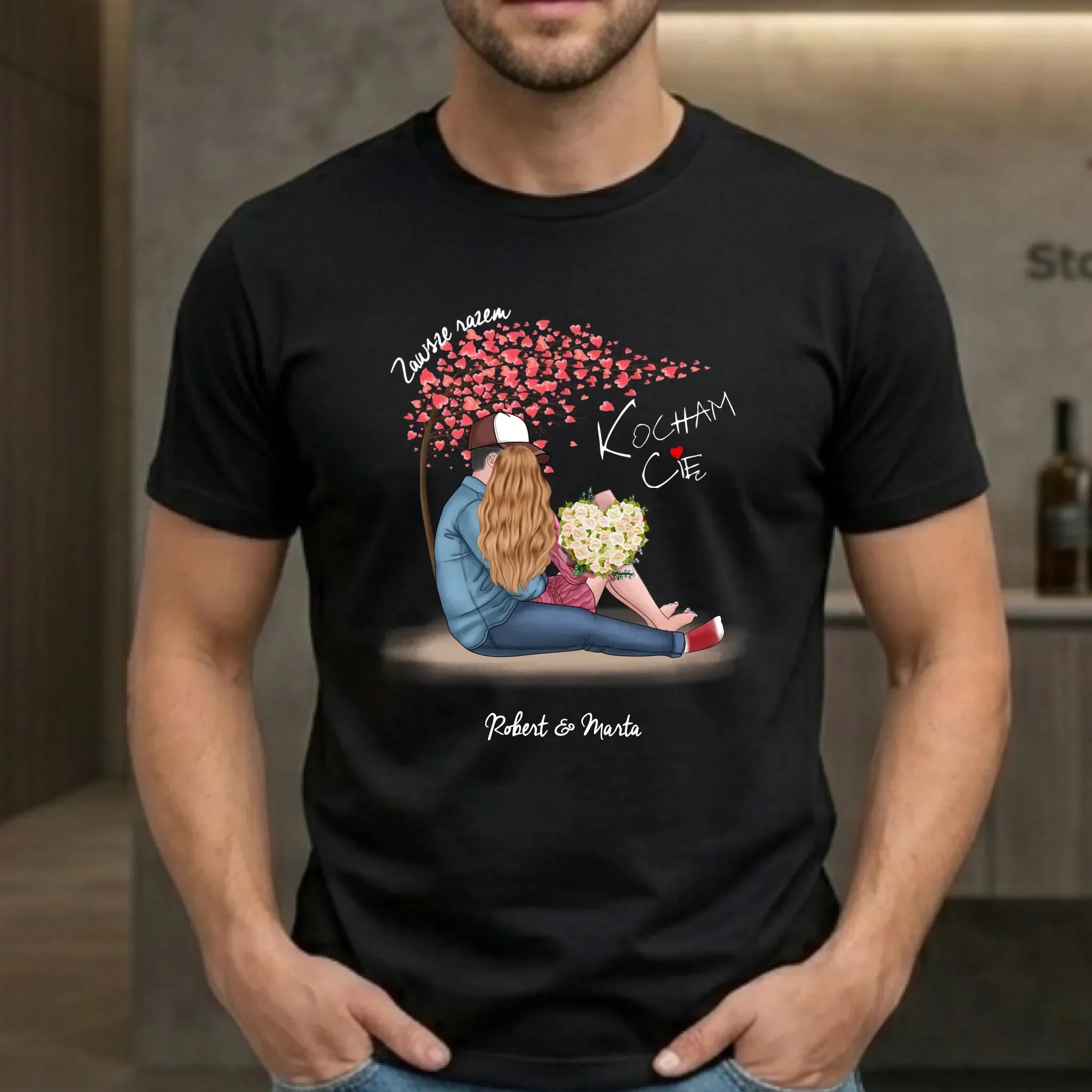 Koszulka męska dla par - prezent dla chłopaka narzeczonego męża - Zawsze razem - personalizowana W04 - StoryCups.pl