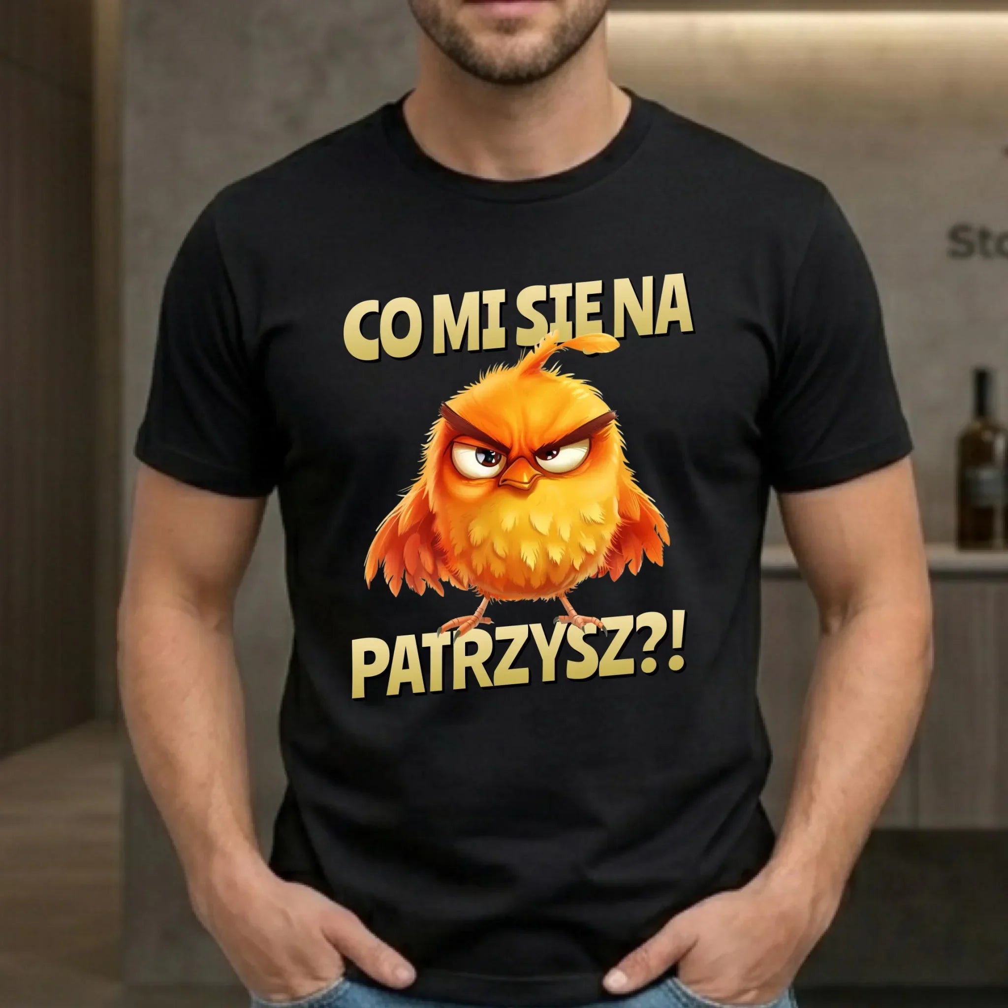 Śmieszna koszulka męska - Prezent dla chłopaka kolegi - Co mi się na ptaka patrzysz DCH24 - StoryCups.pl