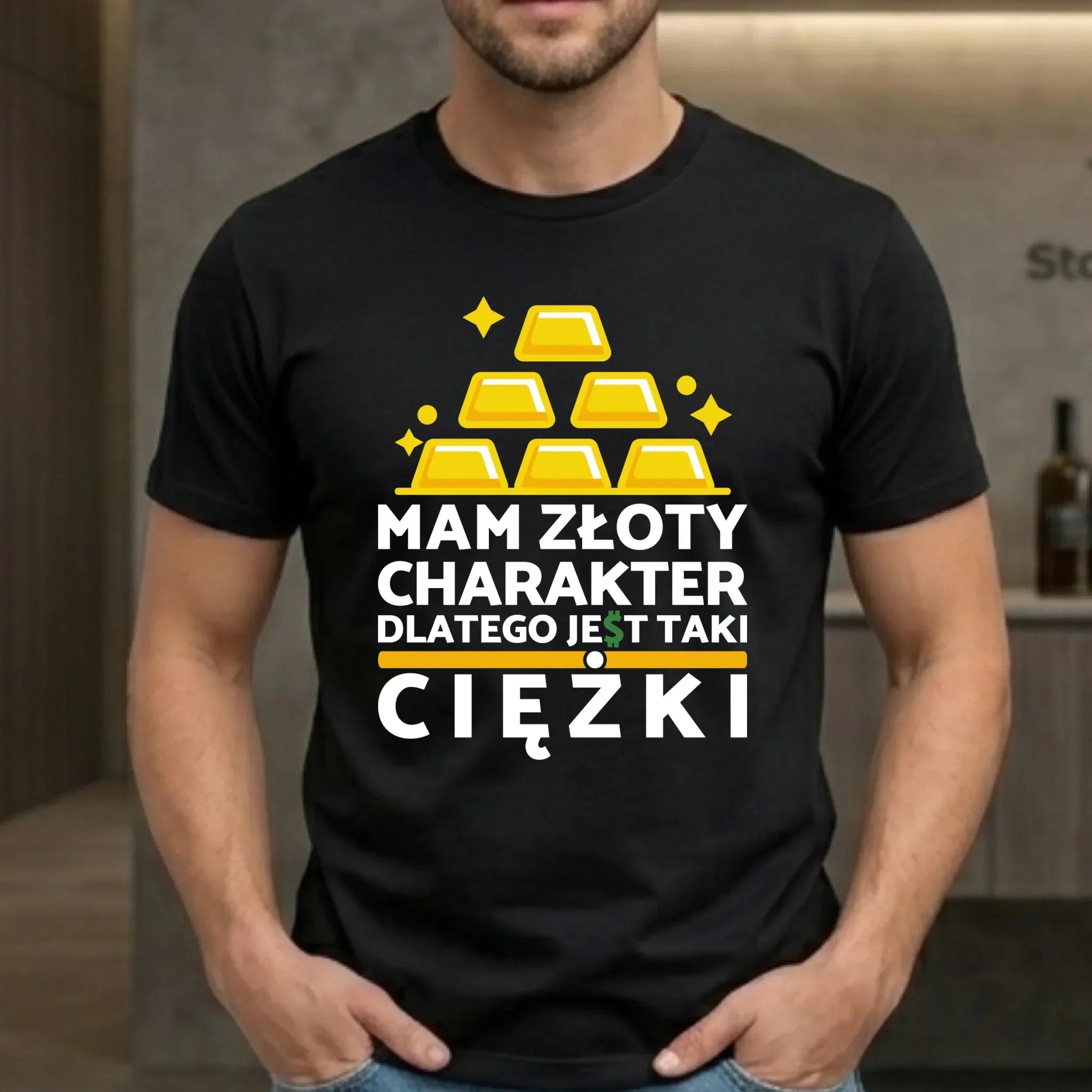 Koszulka męska - prezent dla chłopaka - Złoty charakter DCH16 - StoryCups.pl