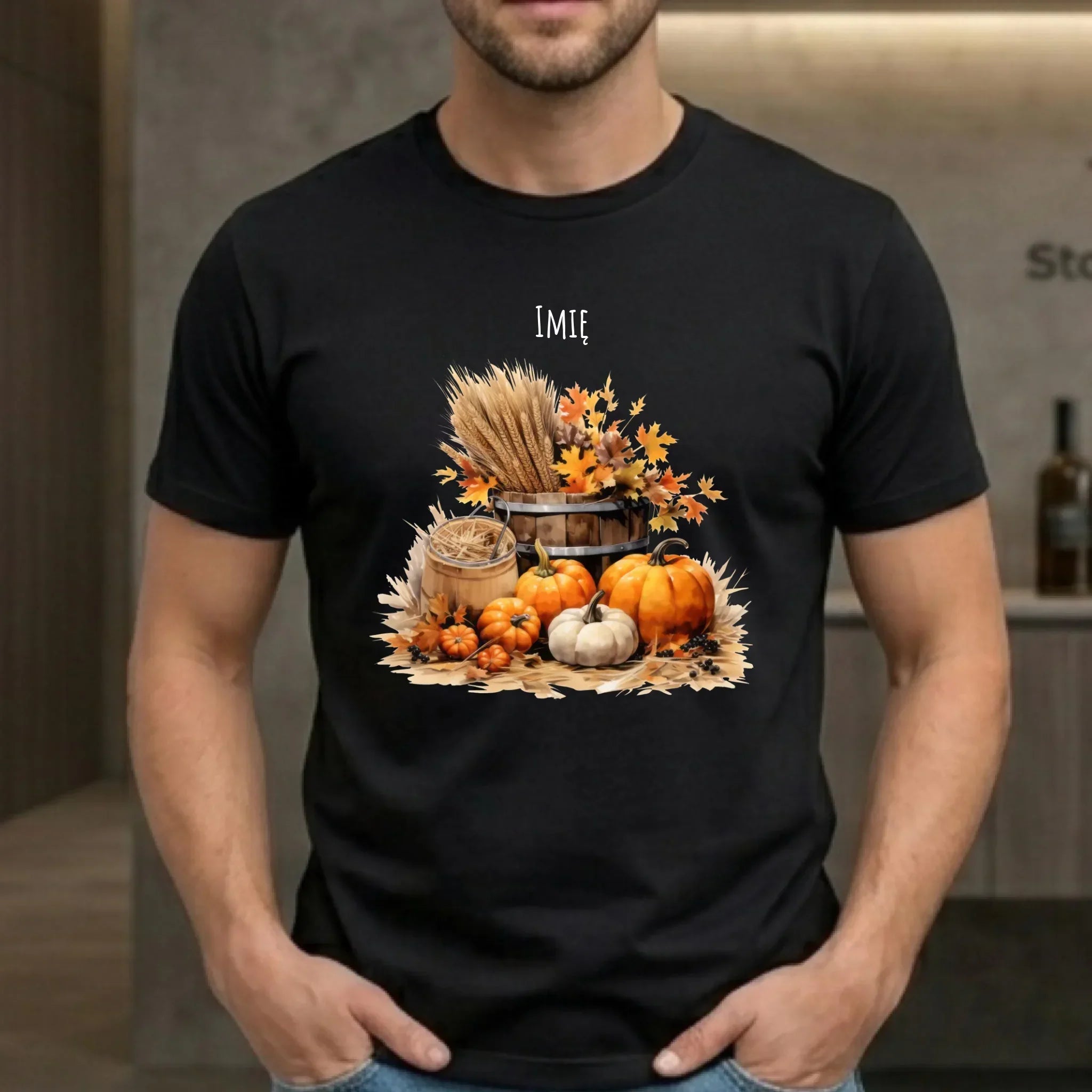 Koszulka męska na jesień - Harvest vibes - personalizowana JS09 - StoryCups.pl