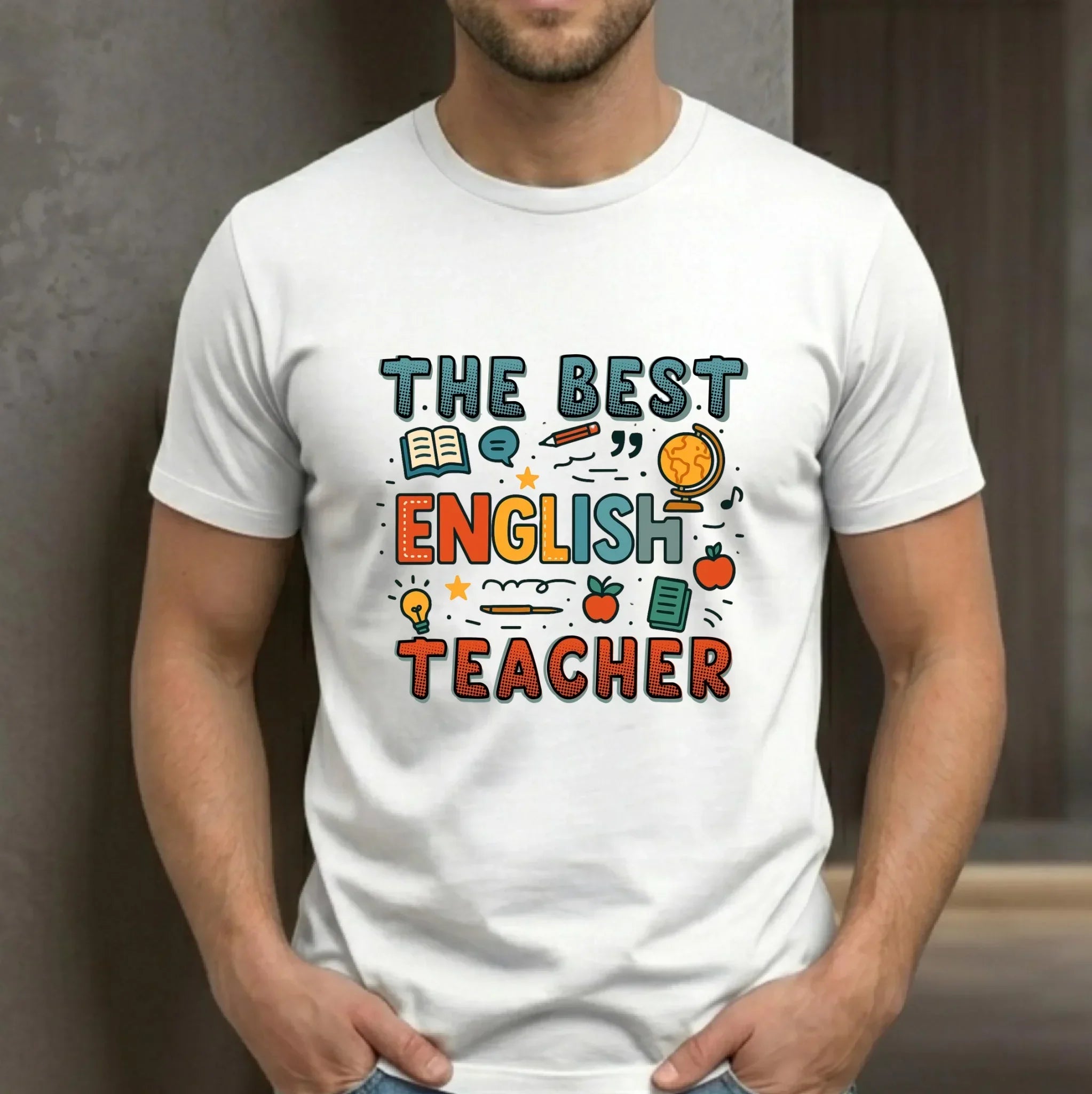 Koszulka męska dla nauczyciela angielskiego - The best english teacher N53 - StoryCups.pl