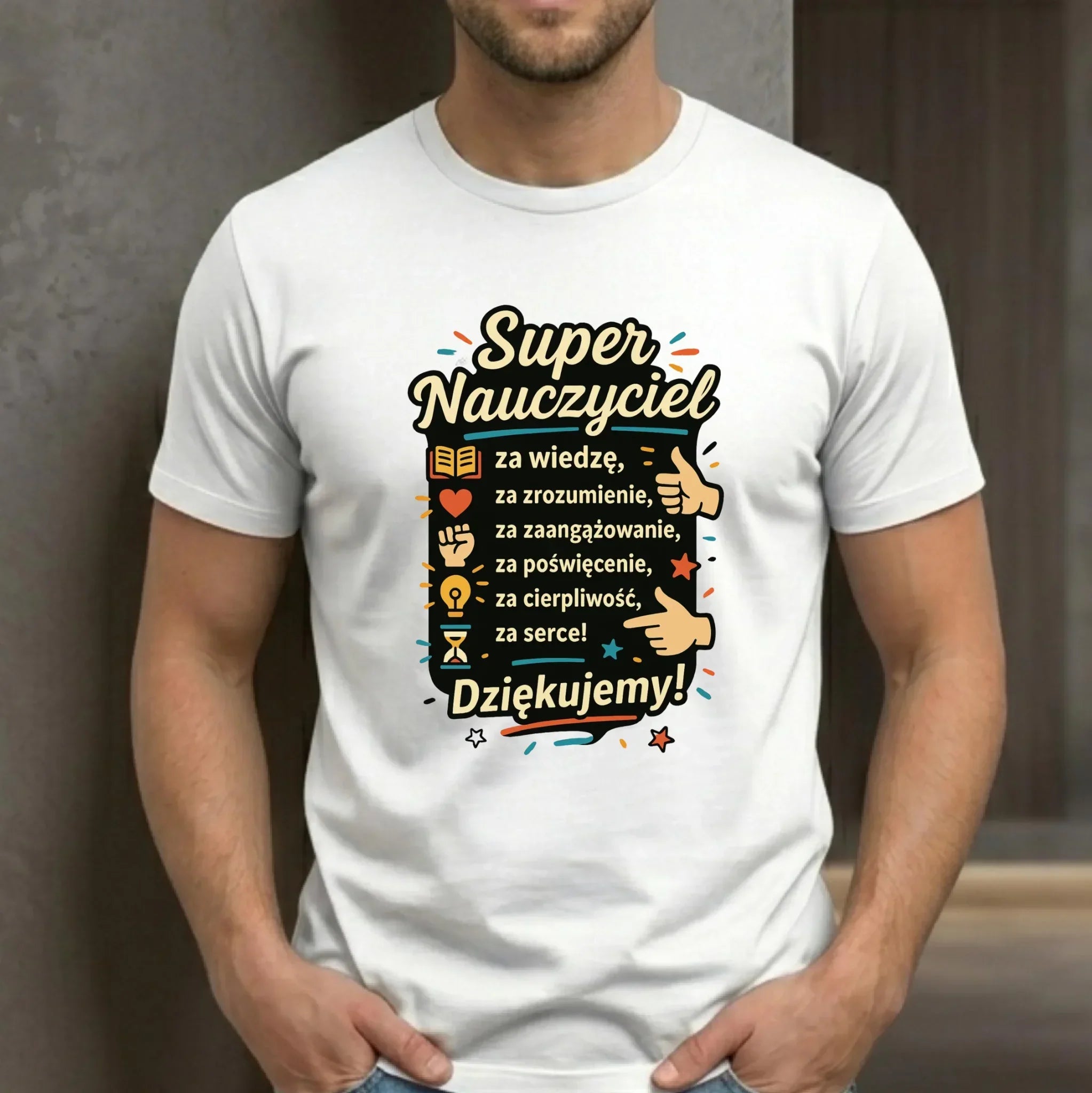 Koszulka męska dla nauczyciela - Super Nauczyciel Dziękujemy N32 - StoryCups.pl