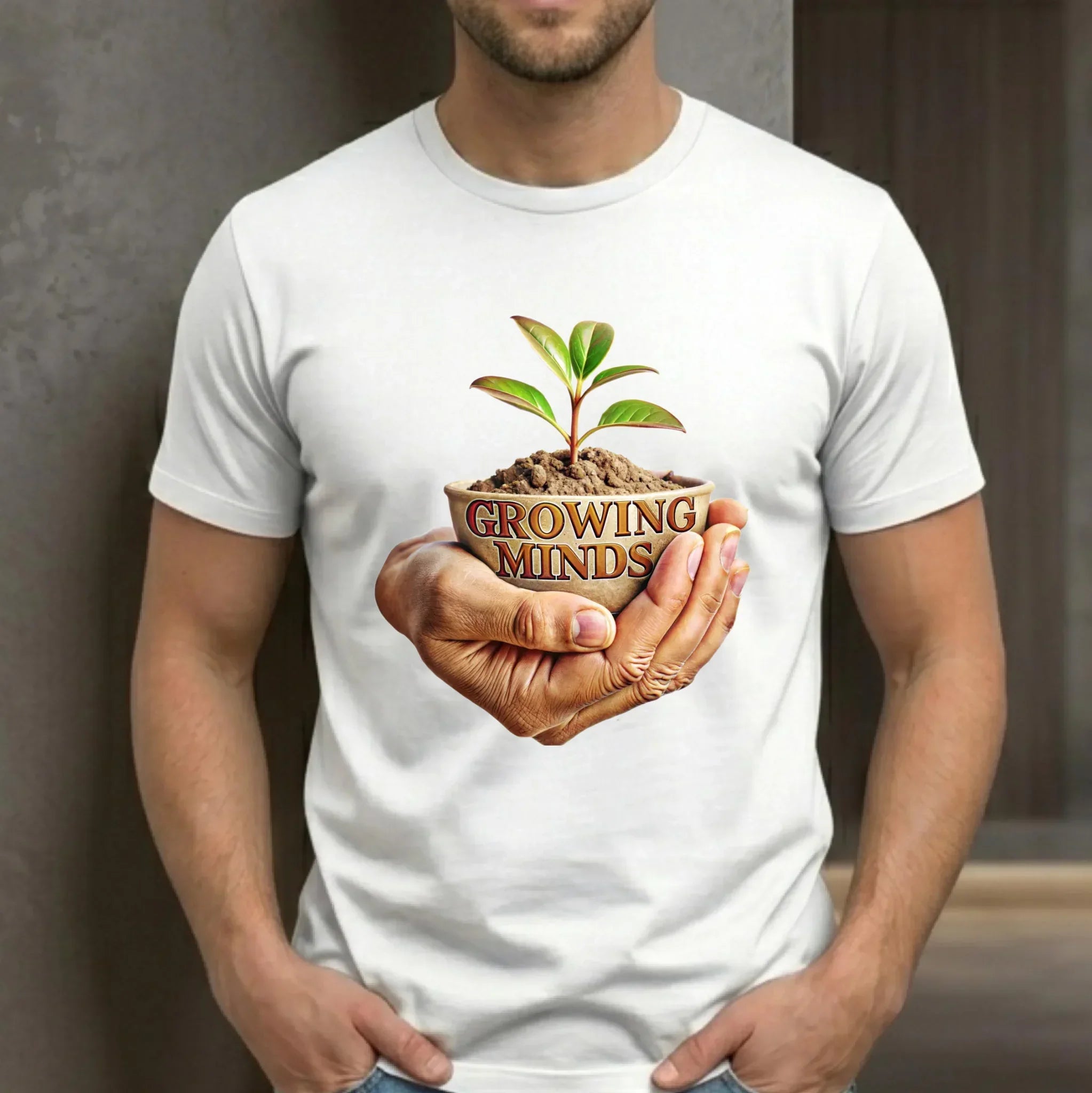 Koszulka męska dla nauczyciela - Growing minds N15 - StoryCups.pl