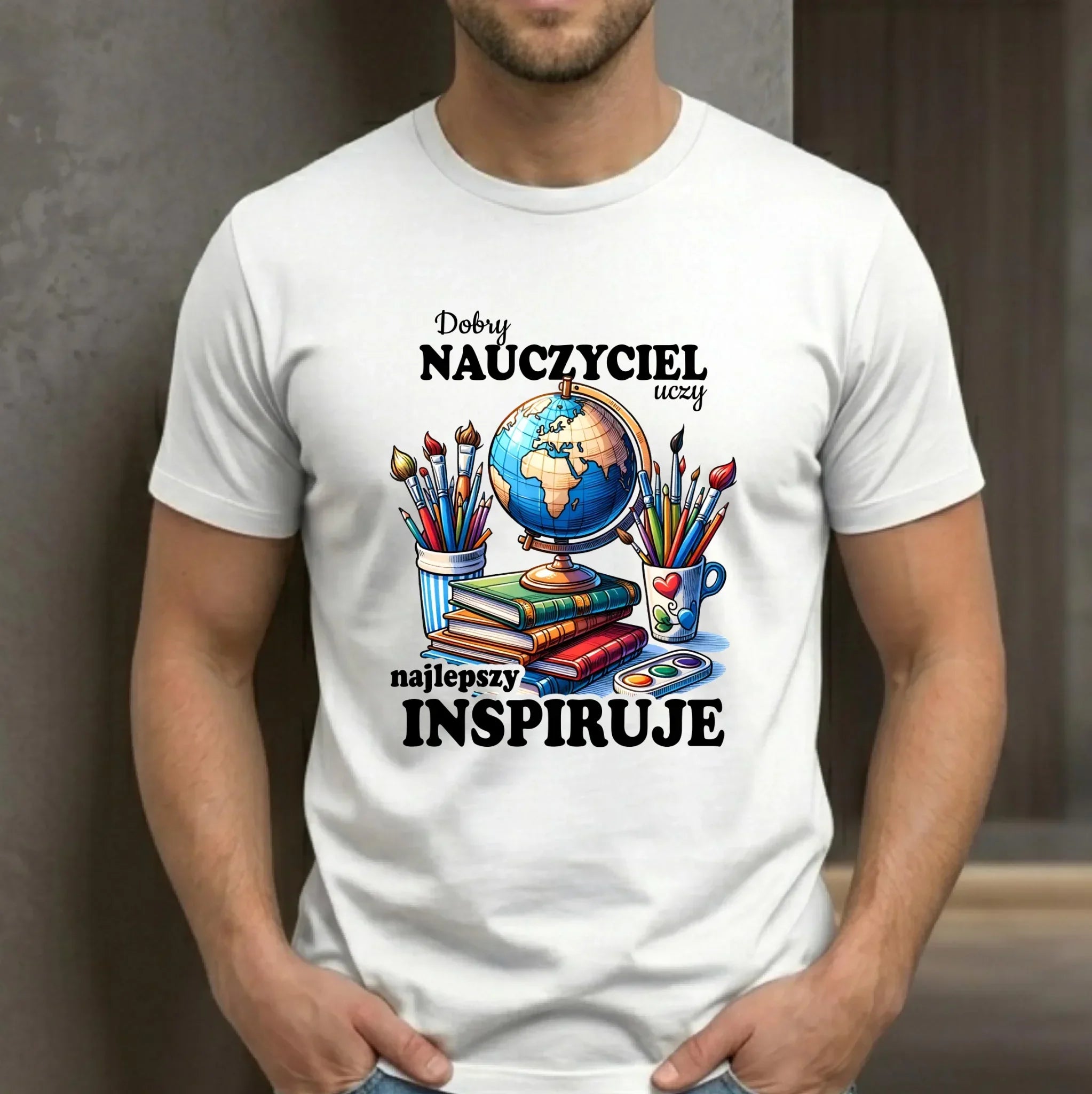 Koszulka dla nauczyciela - Dobry nauczyciel uczy najlepszy inspiruje N72 - StoryCups.pl