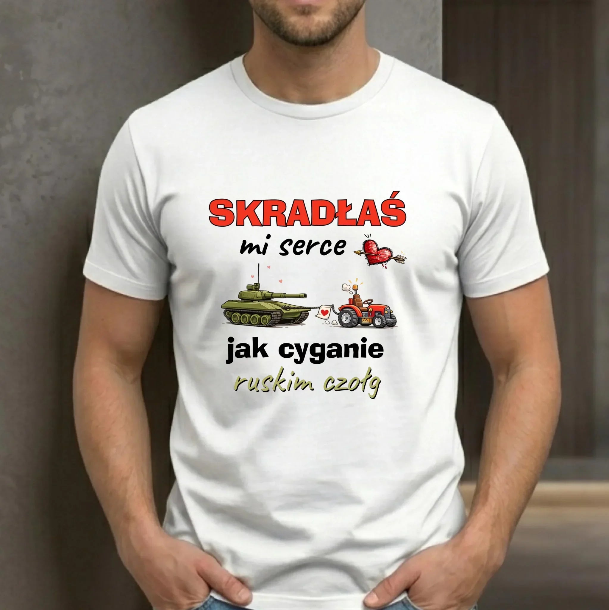 Koszulka męska - Skradłaś mi serce jak cyganie ruskim czołg W76 - StoryCups.pl