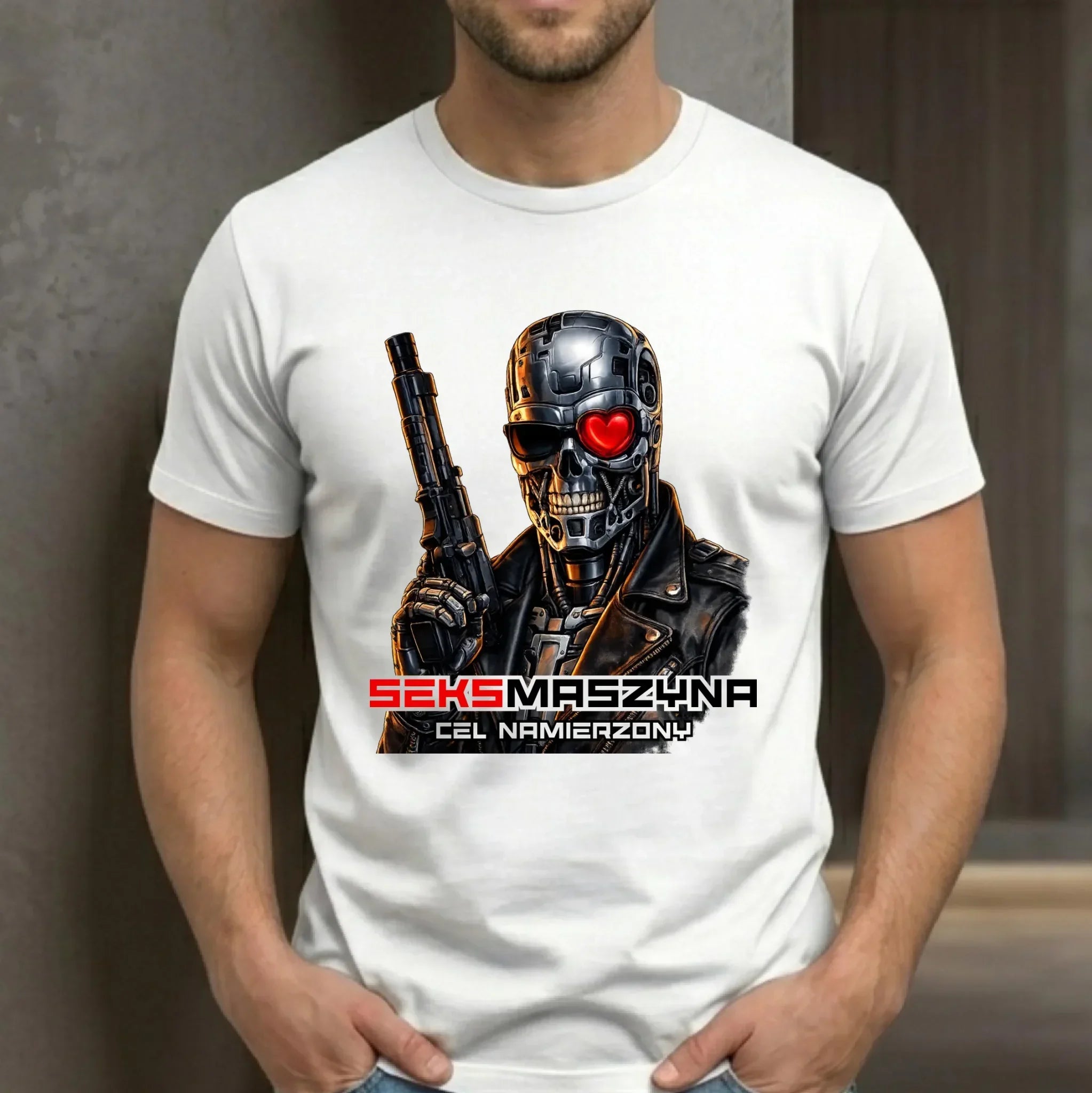 Koszulka męska dla faceta - Cyborg z sercem Seks maszyna DCH32 - StoryCups.pl