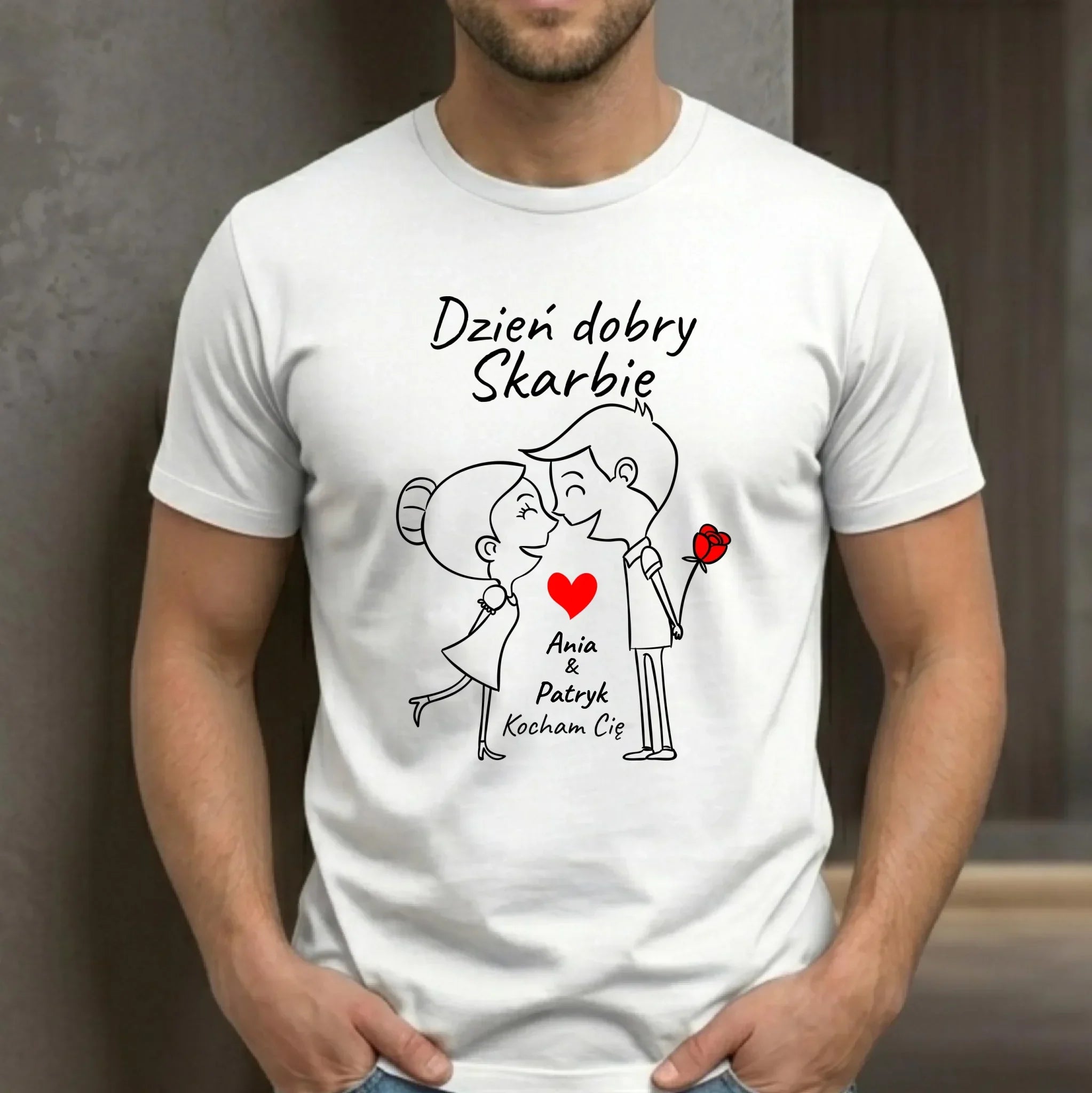 Koszulka męska dla par - Dzień dobry Skarbie - personalizowana W15 - StoryCups.pl