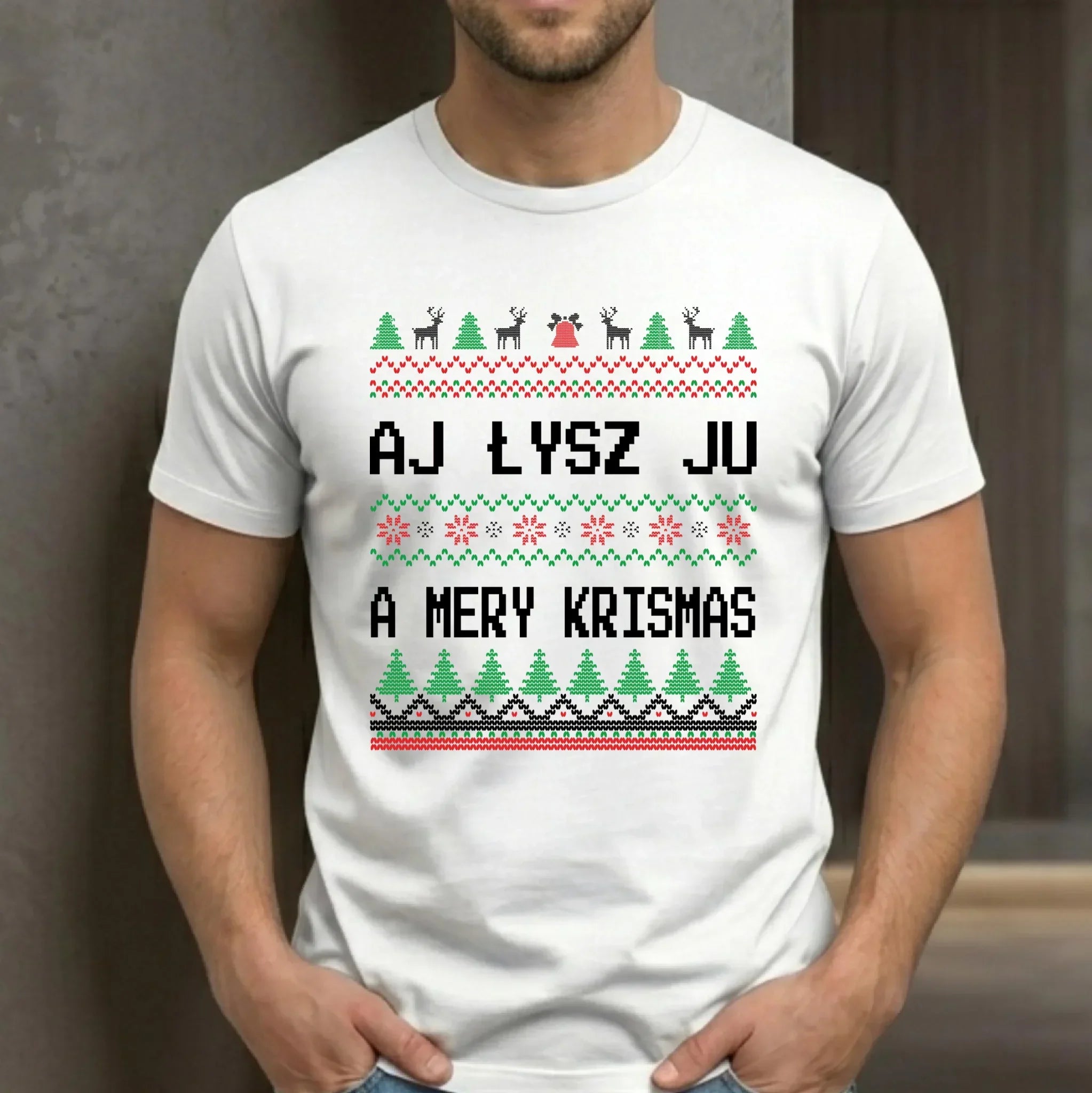 Koszulka męska świąteczna - Aj łysz ju a mery krismas BN12 - StoryCups.pl
