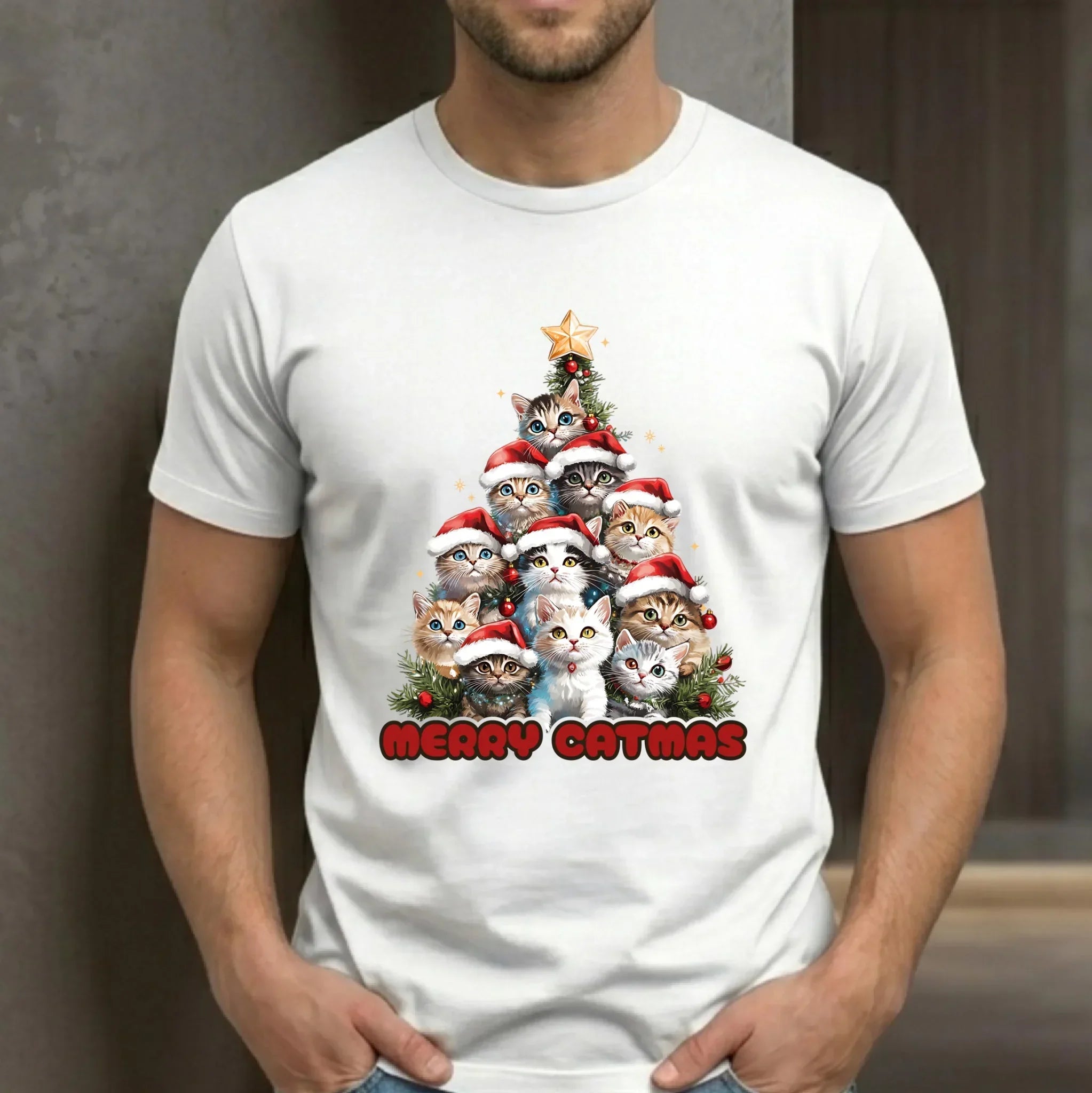 Koszulka męska świąteczna - Kocia choinka Merry Catmas BN20 - StoryCups.pl