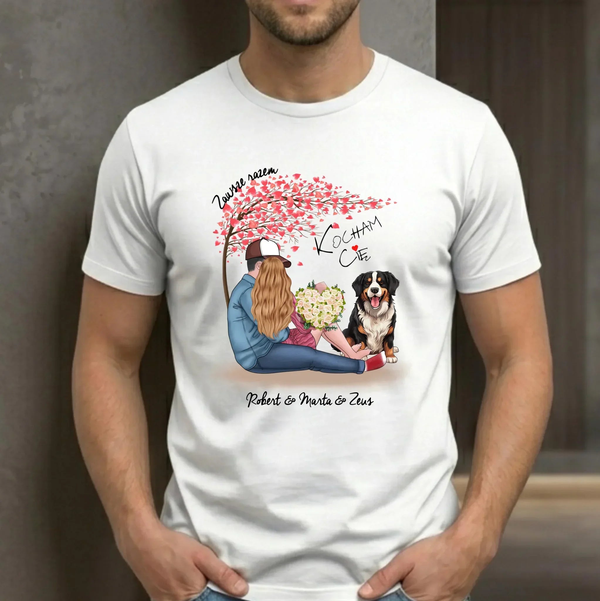 Koszulka męska dla par + Berneńczyk - Zawsze razem - personalizowana W04A - StoryCups.pl