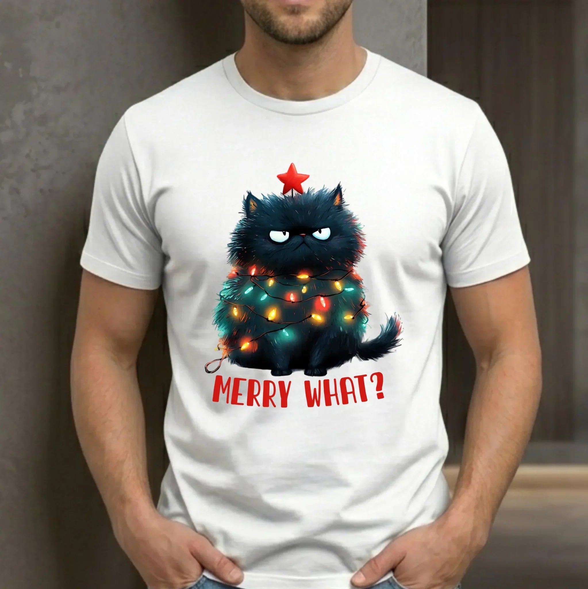 Koszulka męska świąteczna - Grumpy Cat Merry what? BN37 - StoryCups.pl