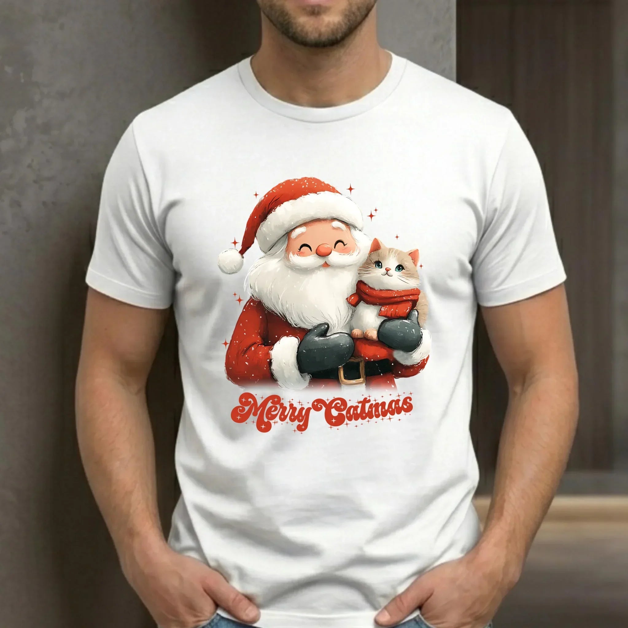 Koszulka męska świąteczna - Z kotem Merry Catmas BN38 - StoryCups.pl