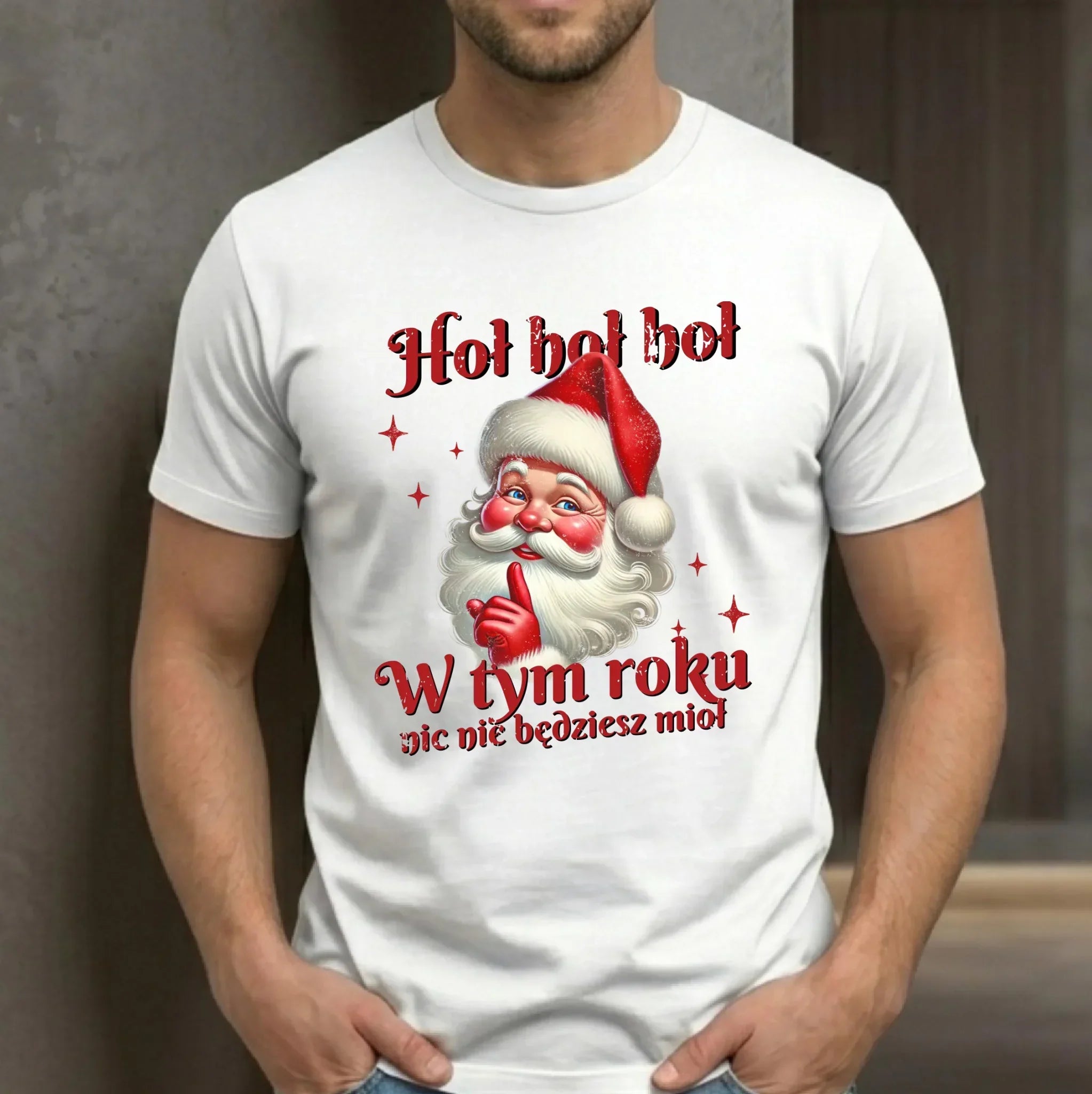 Koszulka męska świąteczna - Mikołaj Hoł hoł nic nie będziesz mioł BN66 - StoryCups.pl