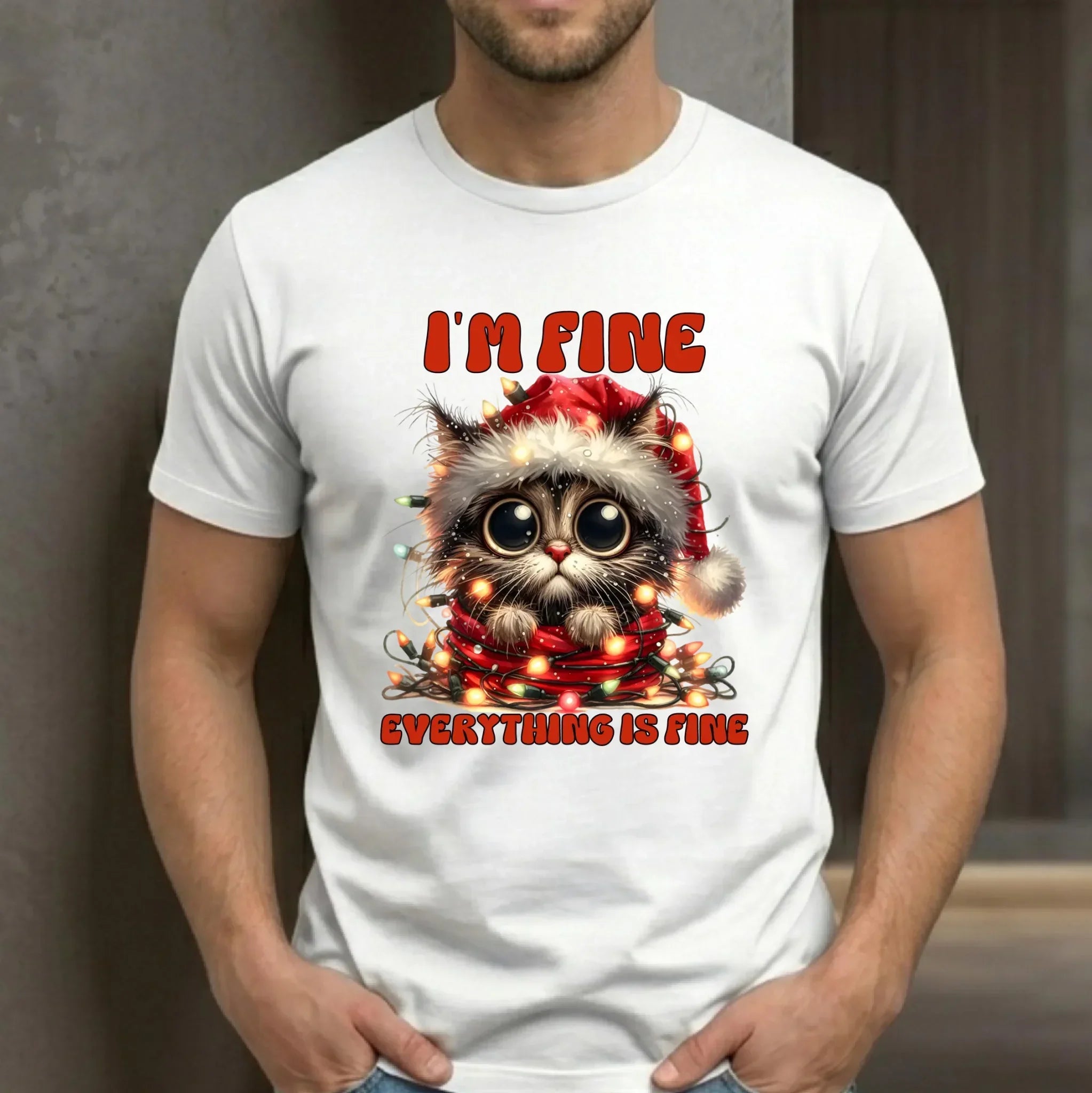 Koszulka męska świąteczna - Kotek I'm fine everything is fine BN67 - StoryCups.pl