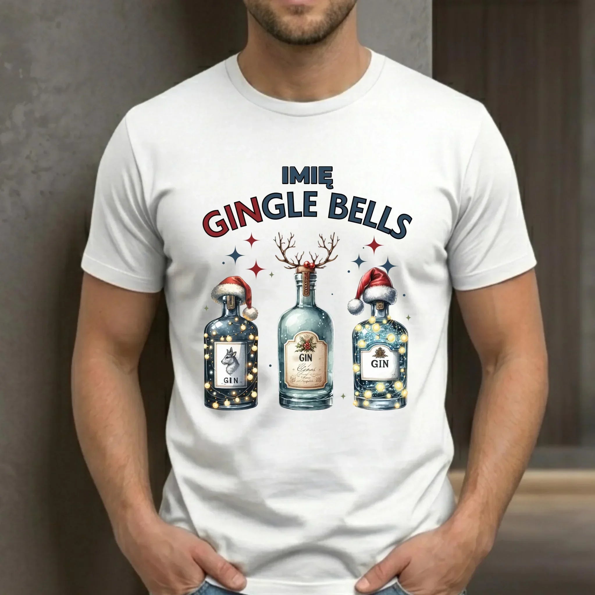 Koszulka męska świąteczna - Gin Gingle bells - personalizowana BN68 - StoryCups.pl