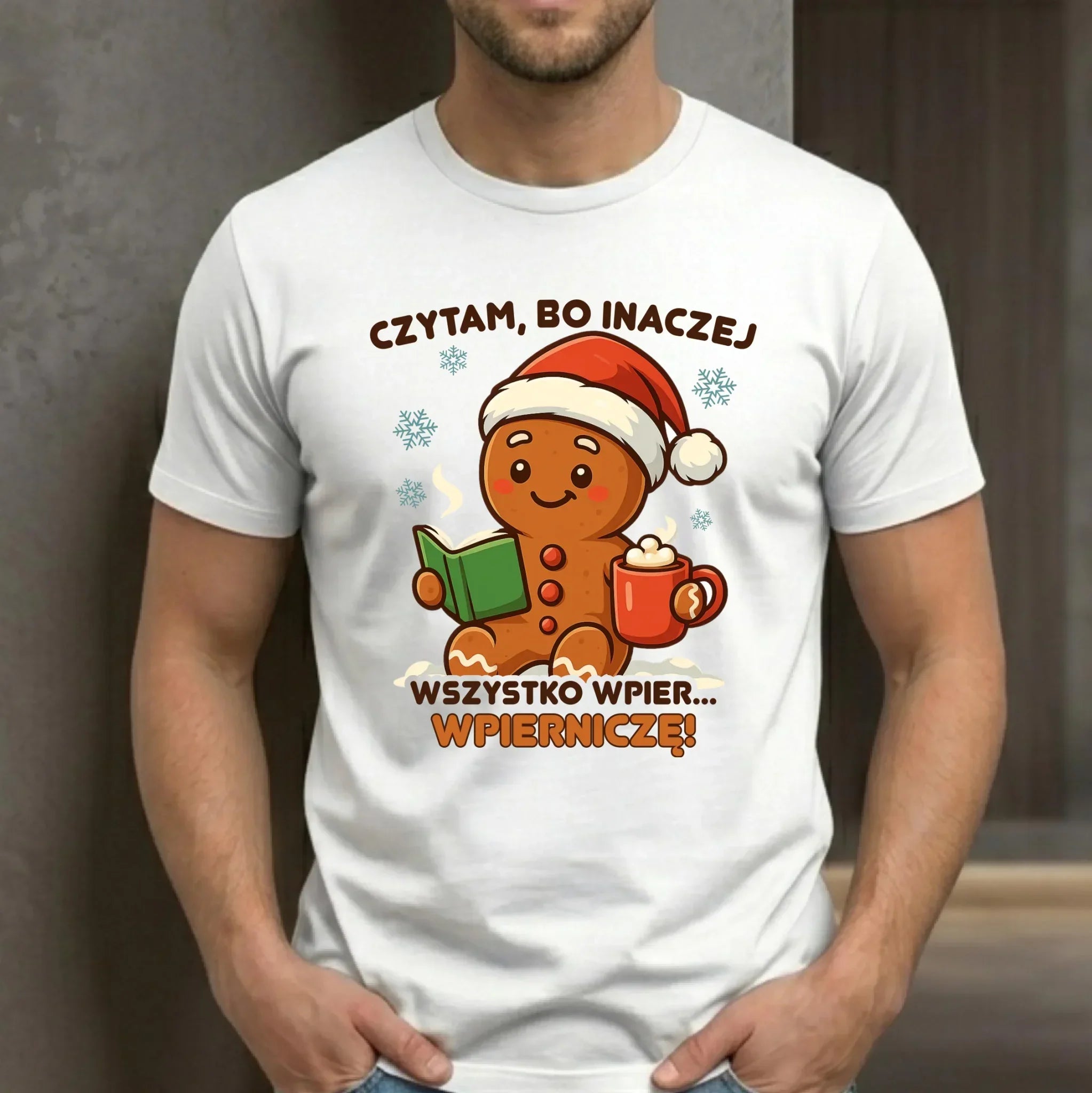 Koszulka męska świąteczna - Czytam, bo inaczej wszystko wpier... wpierniczę BN79 - StoryCups.pl