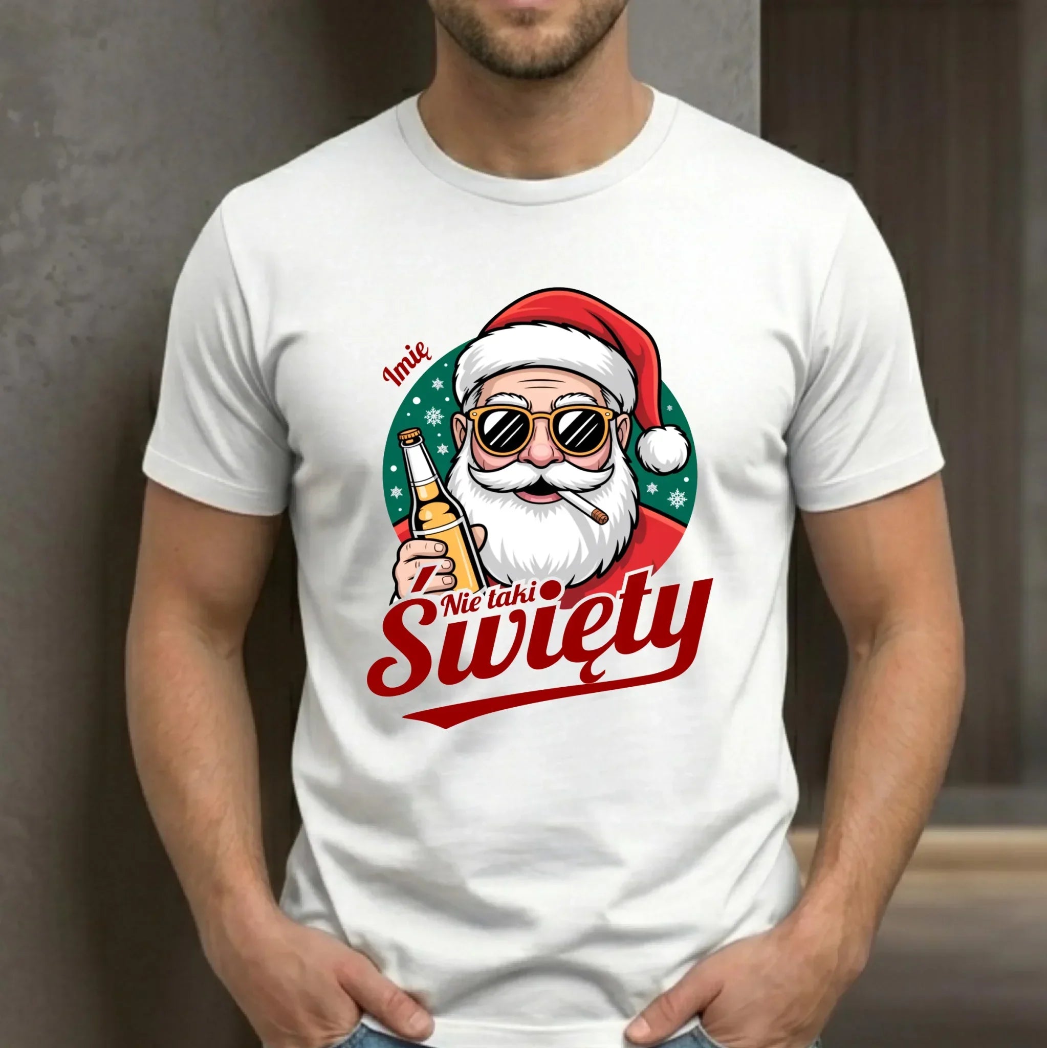Koszulka męska świąteczna - Mikołaj nie taki święty - personalizowana BN80 - StoryCups.pl