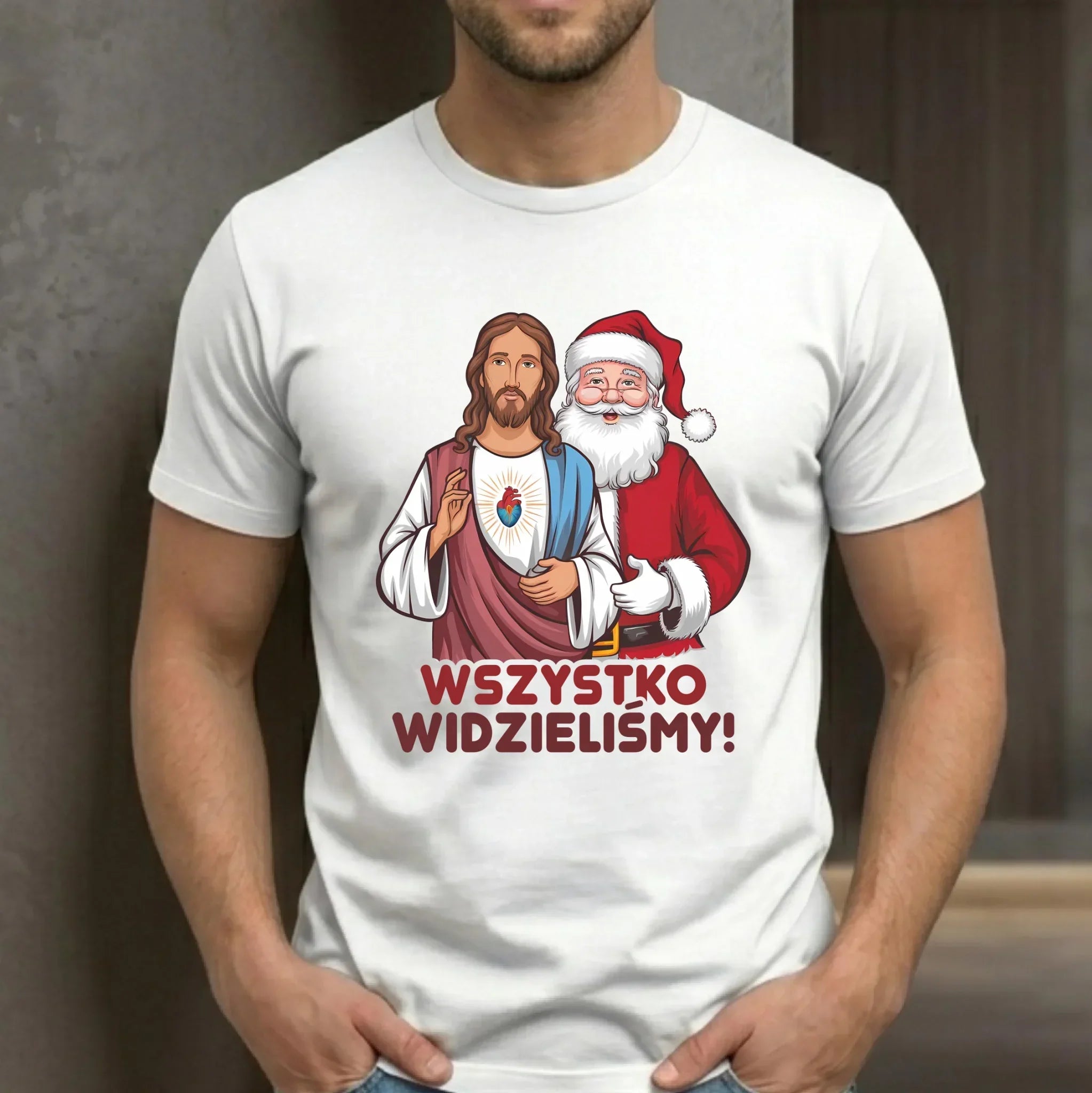 Koszulka męska świąteczna - Jezus i Mikołaj Wszystko widzieliśmy BN89 - StoryCups.pl