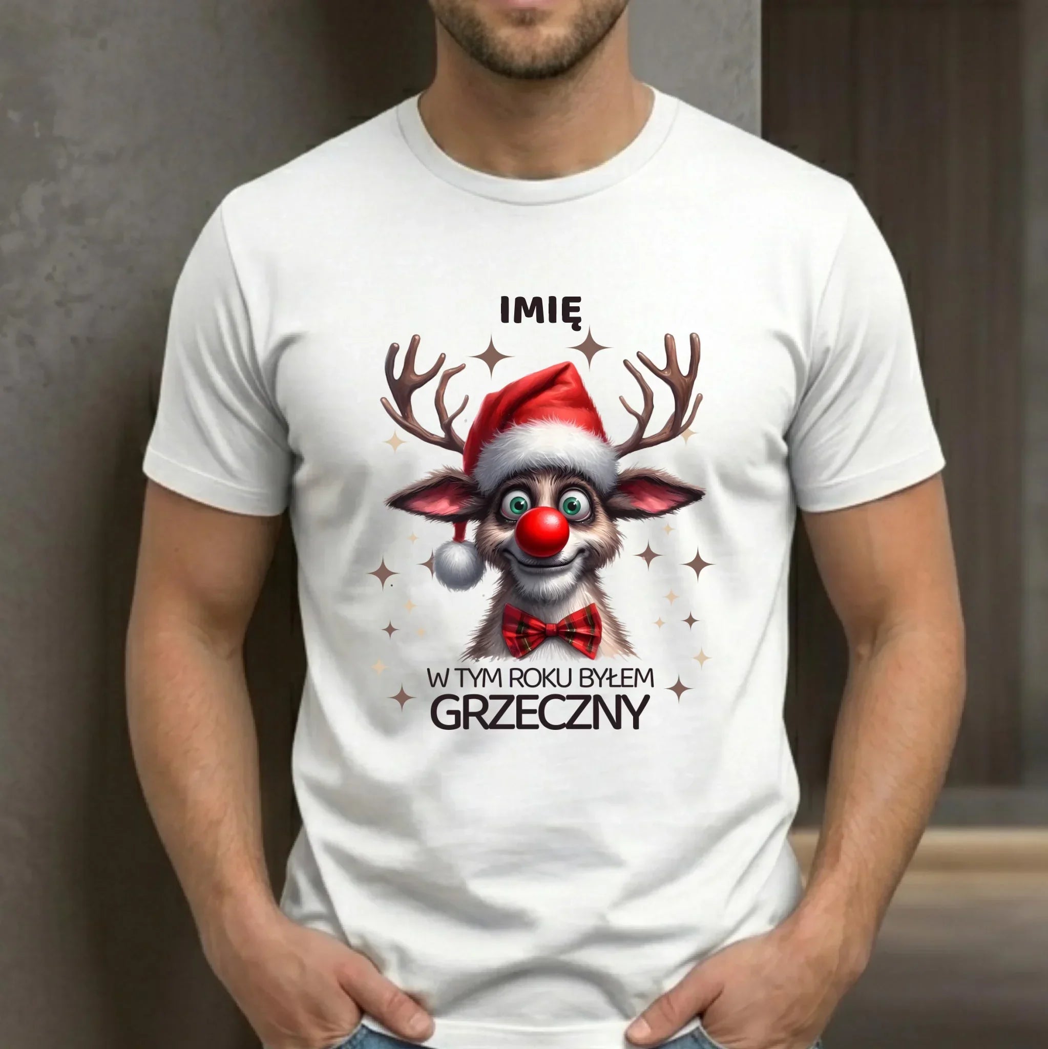 Koszulka męska świąteczna - Renifer W tym roku byłem grzeczny - personalizowana BN96 - StoryCups.pl