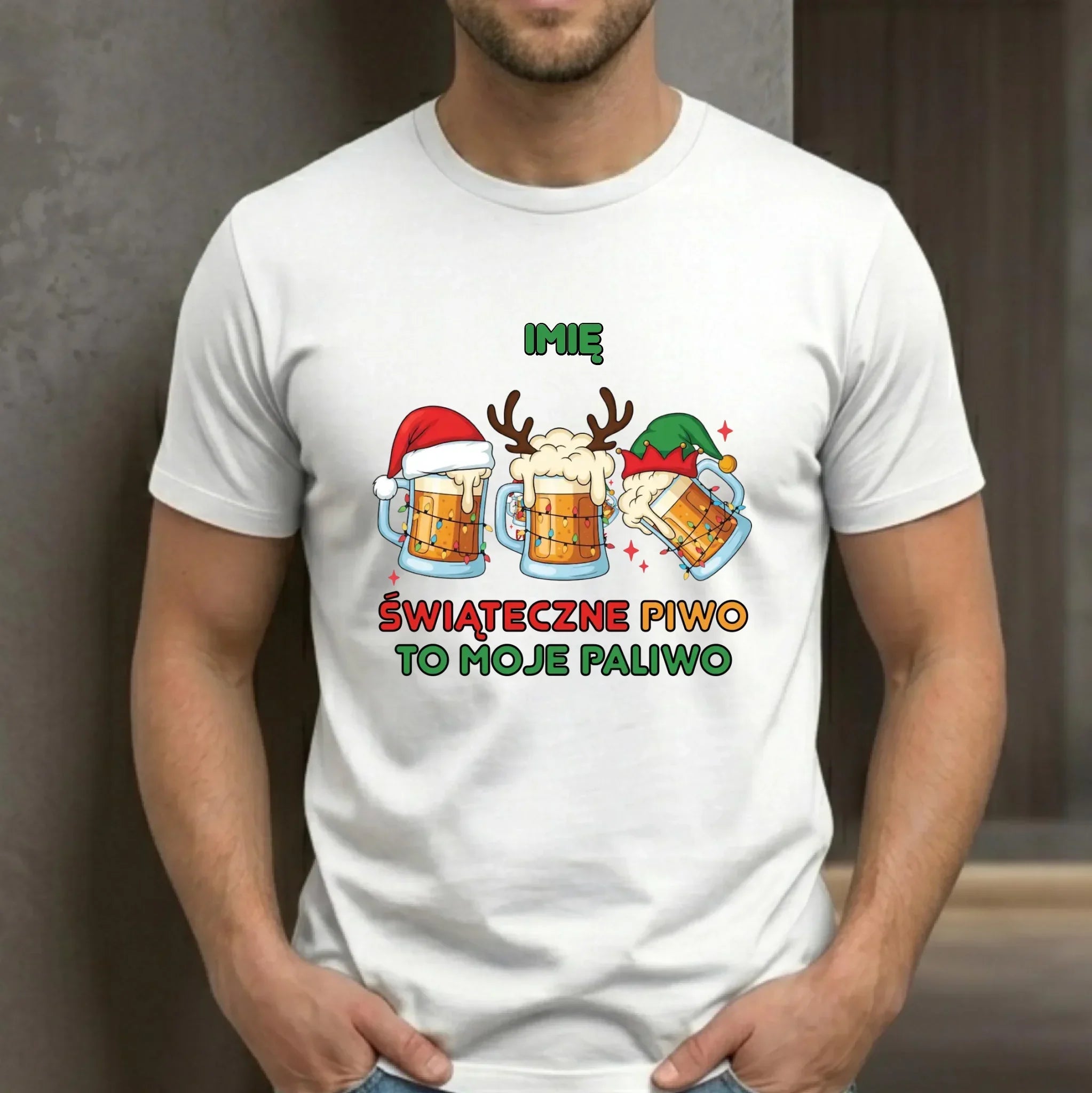 Koszulka męska świąteczna - Świąteczne piwo to moje paliwo - personalizowana BN119 - StoryCups.pl