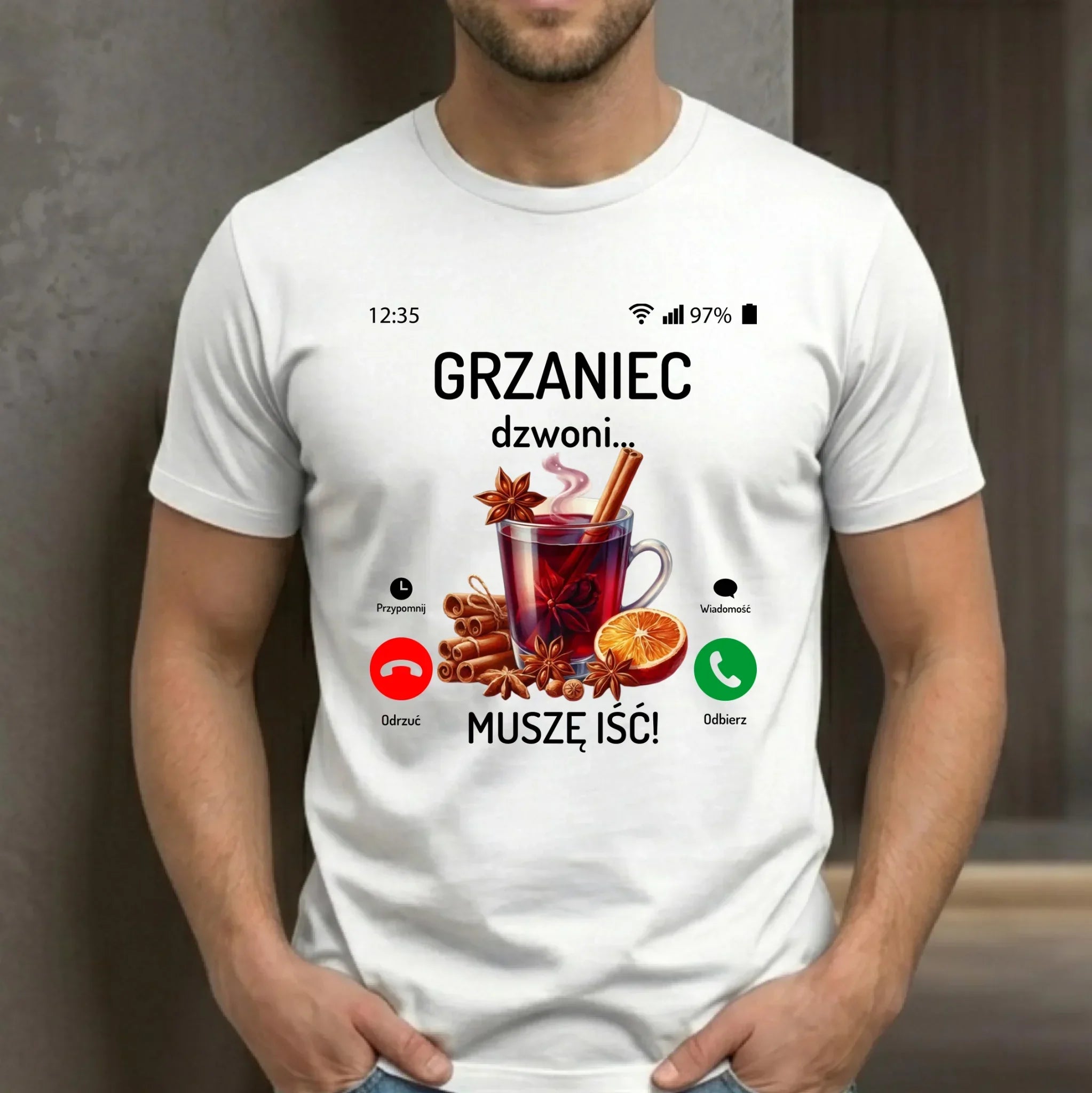 Koszulka męska świąteczna - Grzaniec dzwoni, muszę iść BN127 - StoryCups.pl