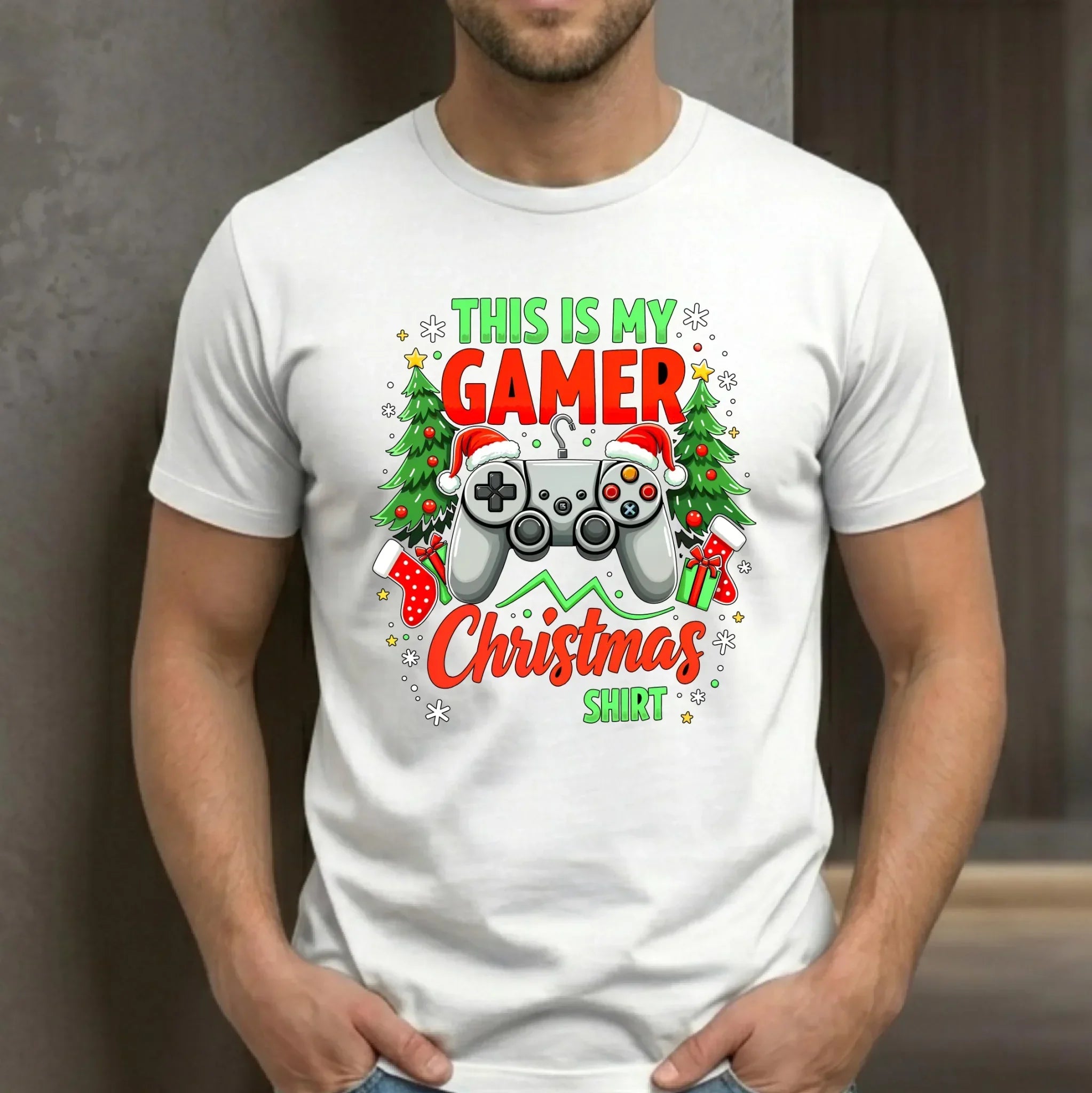 Koszulka męska świąteczna - prezent dla gracza - Gamer Christmas T-shirt BN135 - StoryCups.pl
