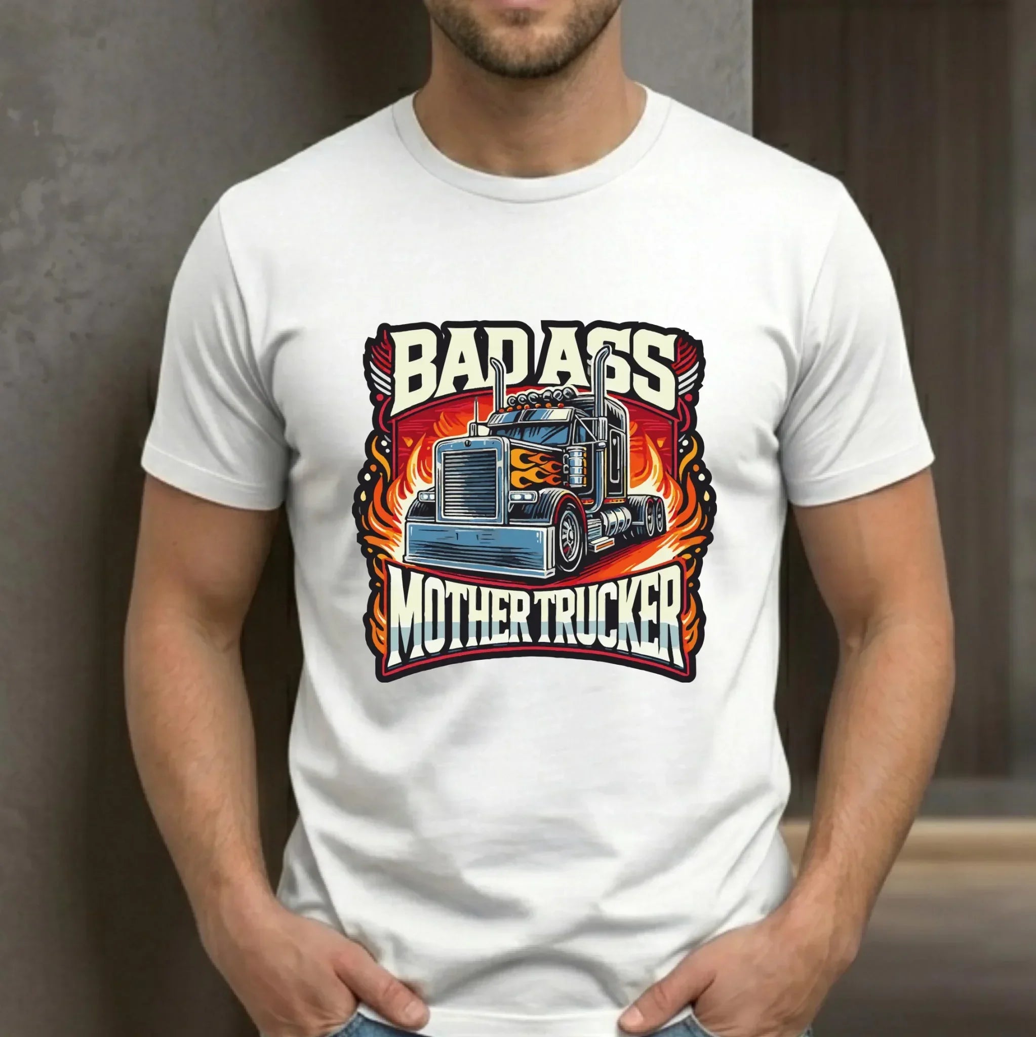 Koszulka męska dla kierowcy tira - Badass Mother Trucker ZKT04 - StoryCups.pl