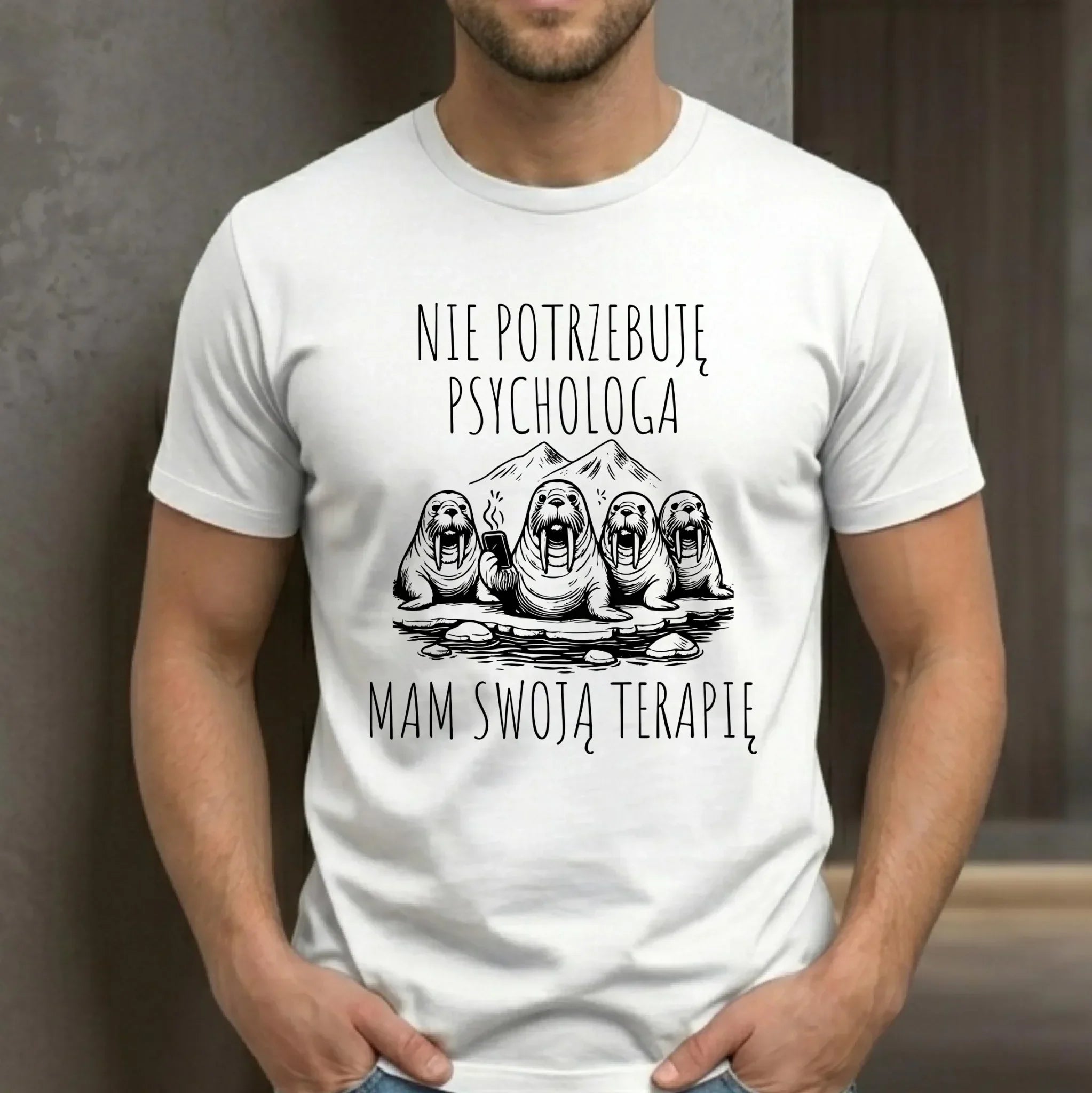 Koszulka męska - prezent dla morsa - Nie potrzebuję psychologa HM14 - StoryCups.pl