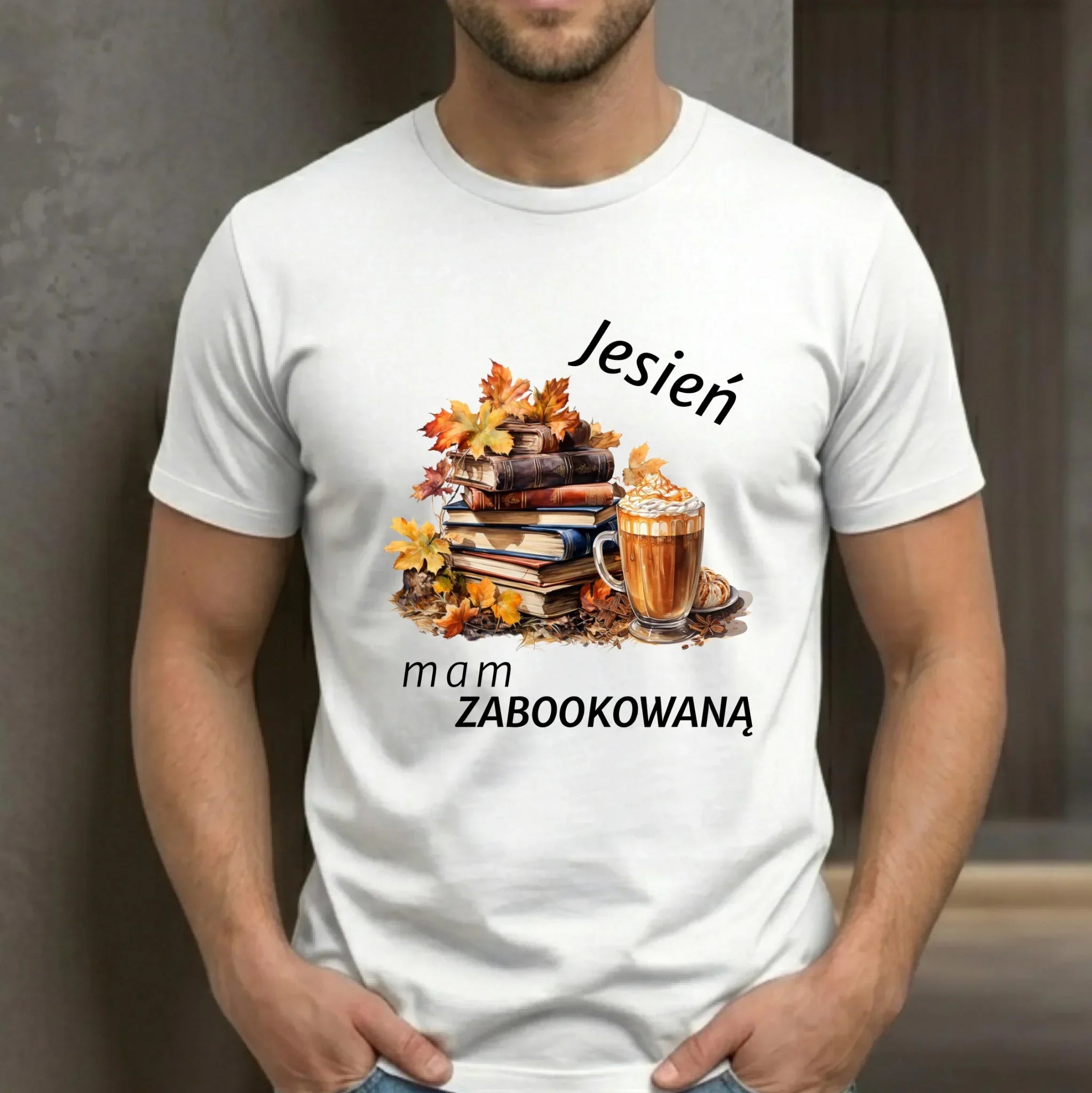 Koszulka męska jesienna - Jesień mam zabookowaną JS28 - StoryCups.pl