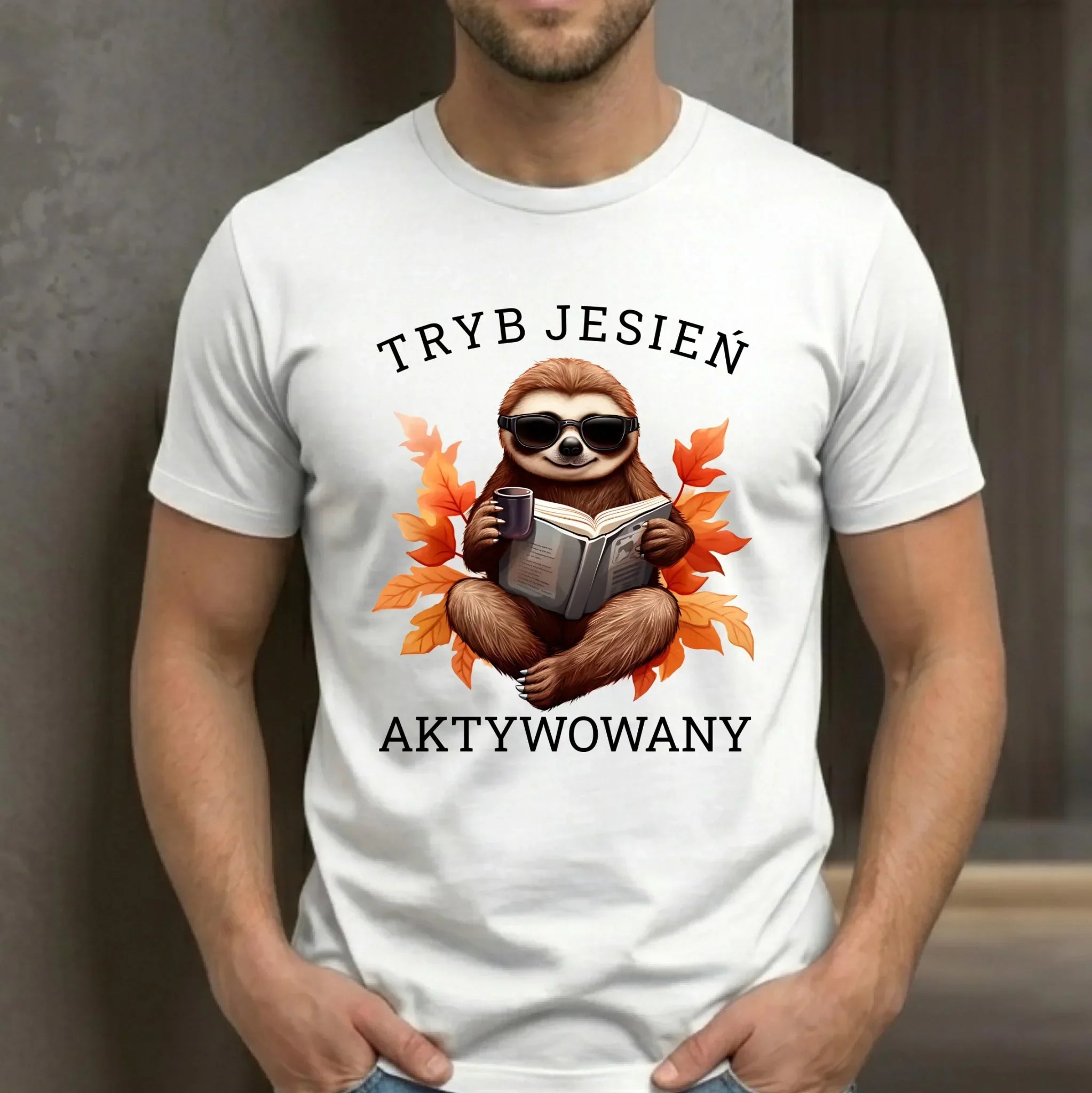 Koszulka męska jesienna - Leniwiec - Tryb jesień aktywowany JS23 - StoryCups.pl