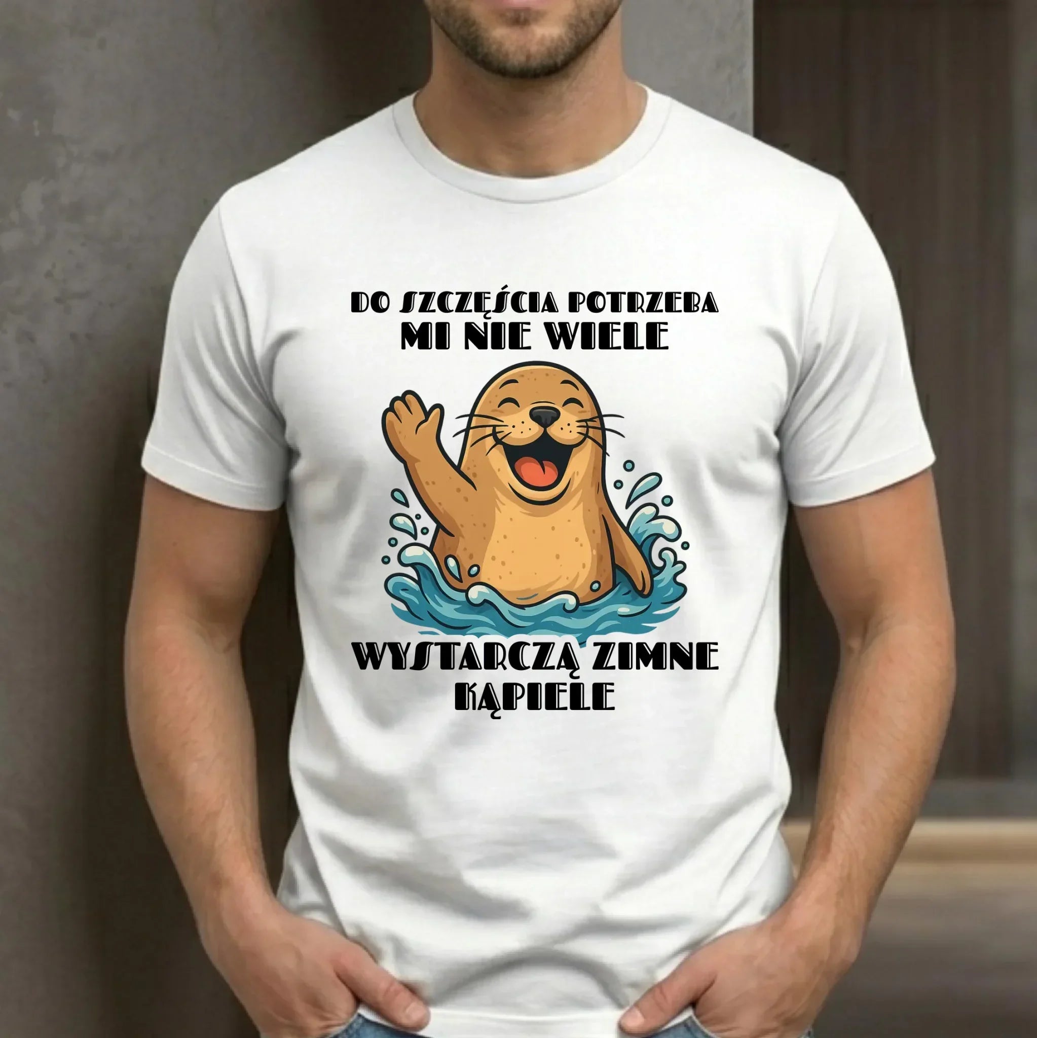 Koszulka męska - prezent dla morsa - Do szczęścia potrzeba mi nie wiele HM06 - StoryCups.pl