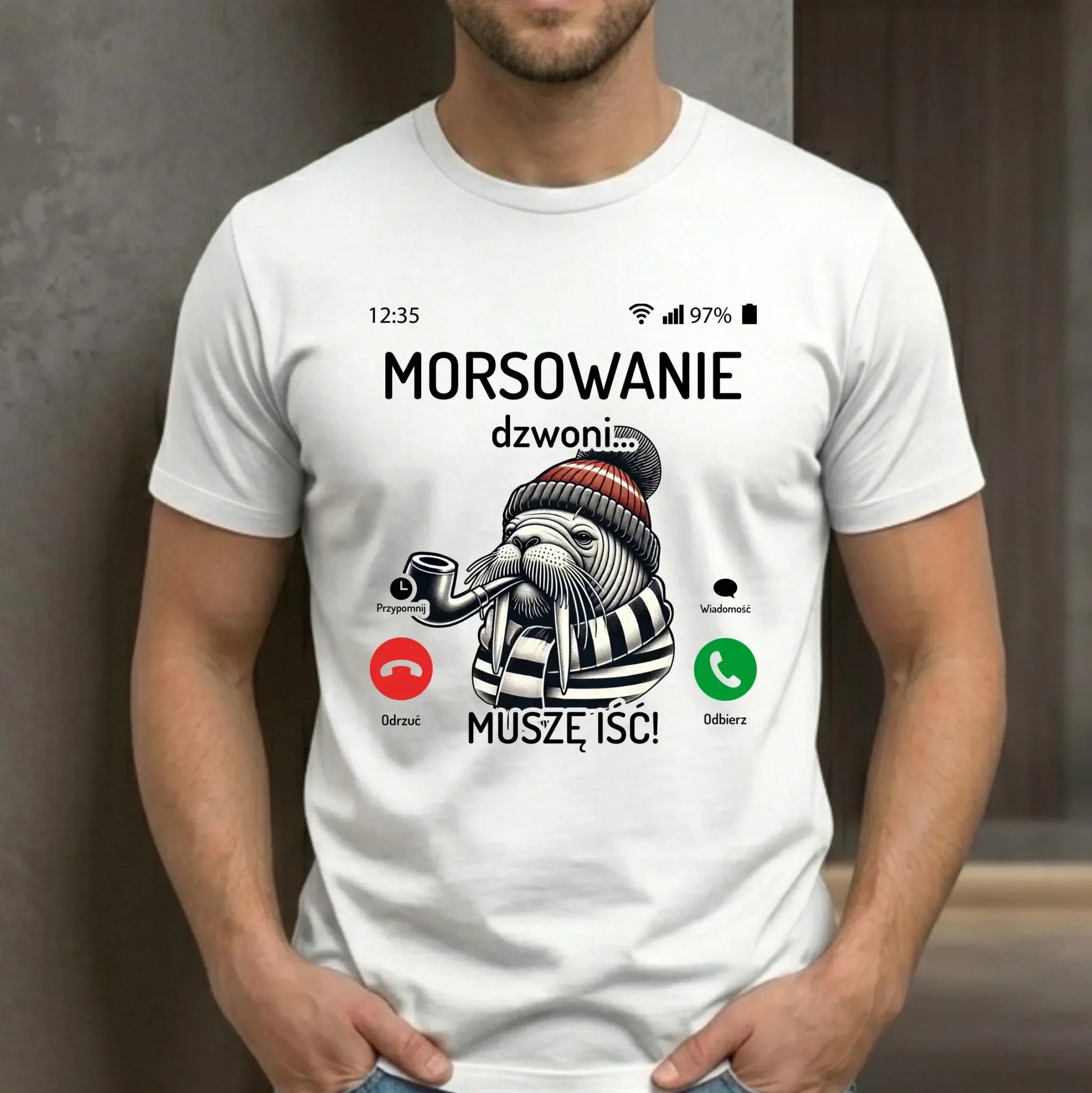 Koszulka męska - prezent dla morsa - Morsowanie dzwoni muszę iść - Mors HM19 - StoryCups.pl
