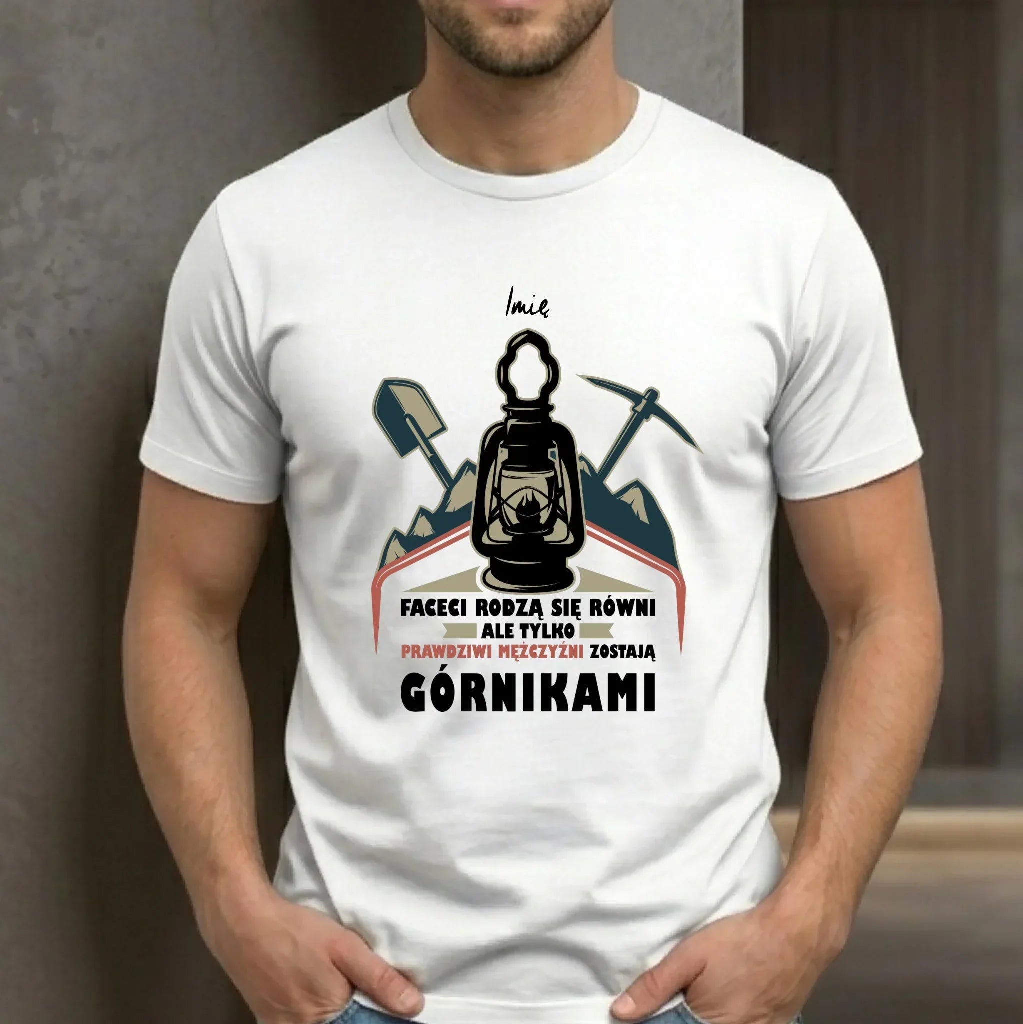 Koszulka męska - prezent dla górnika - Prawdziwi mężczyźni zostają górnikami - personalizowana G08 - StoryCups.pl