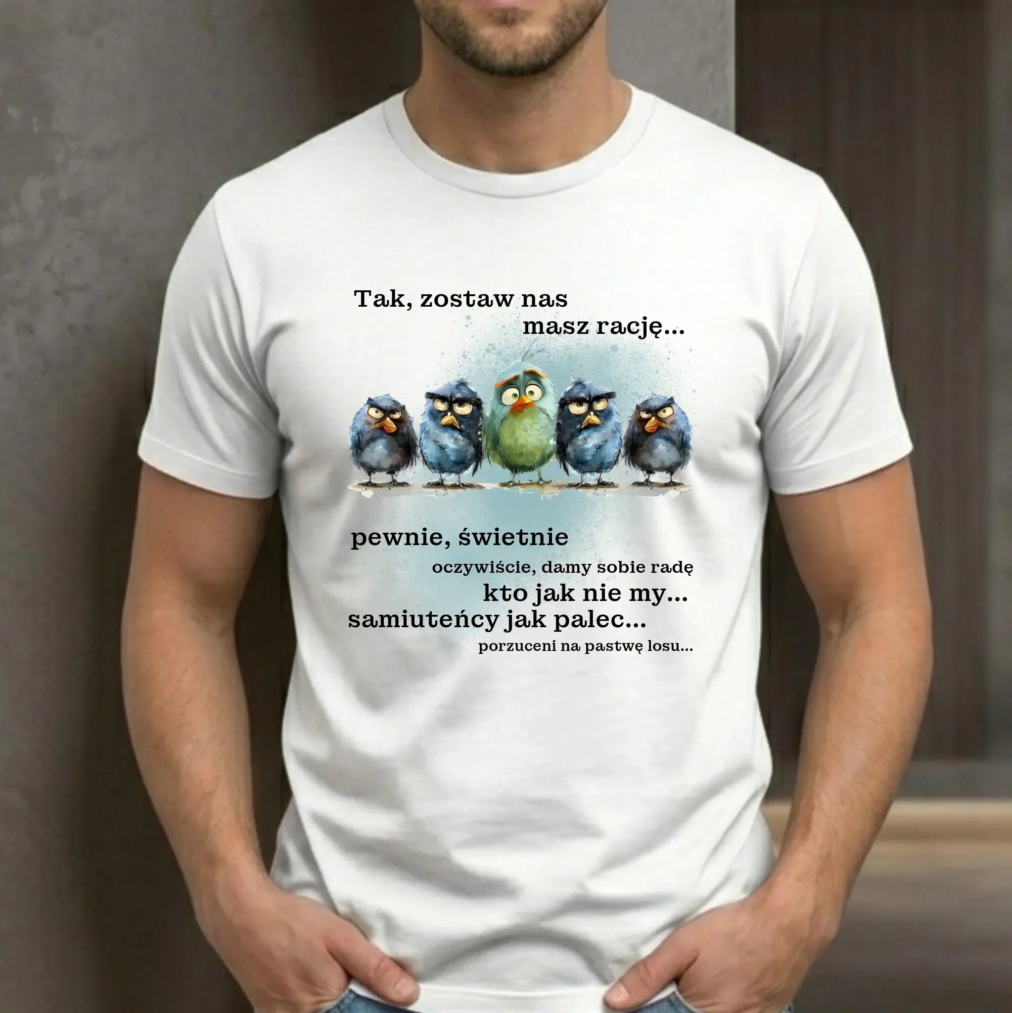 Koszulka męska na odejście z pracy - Tak, zostaw nas OP06 - StoryCups.pl