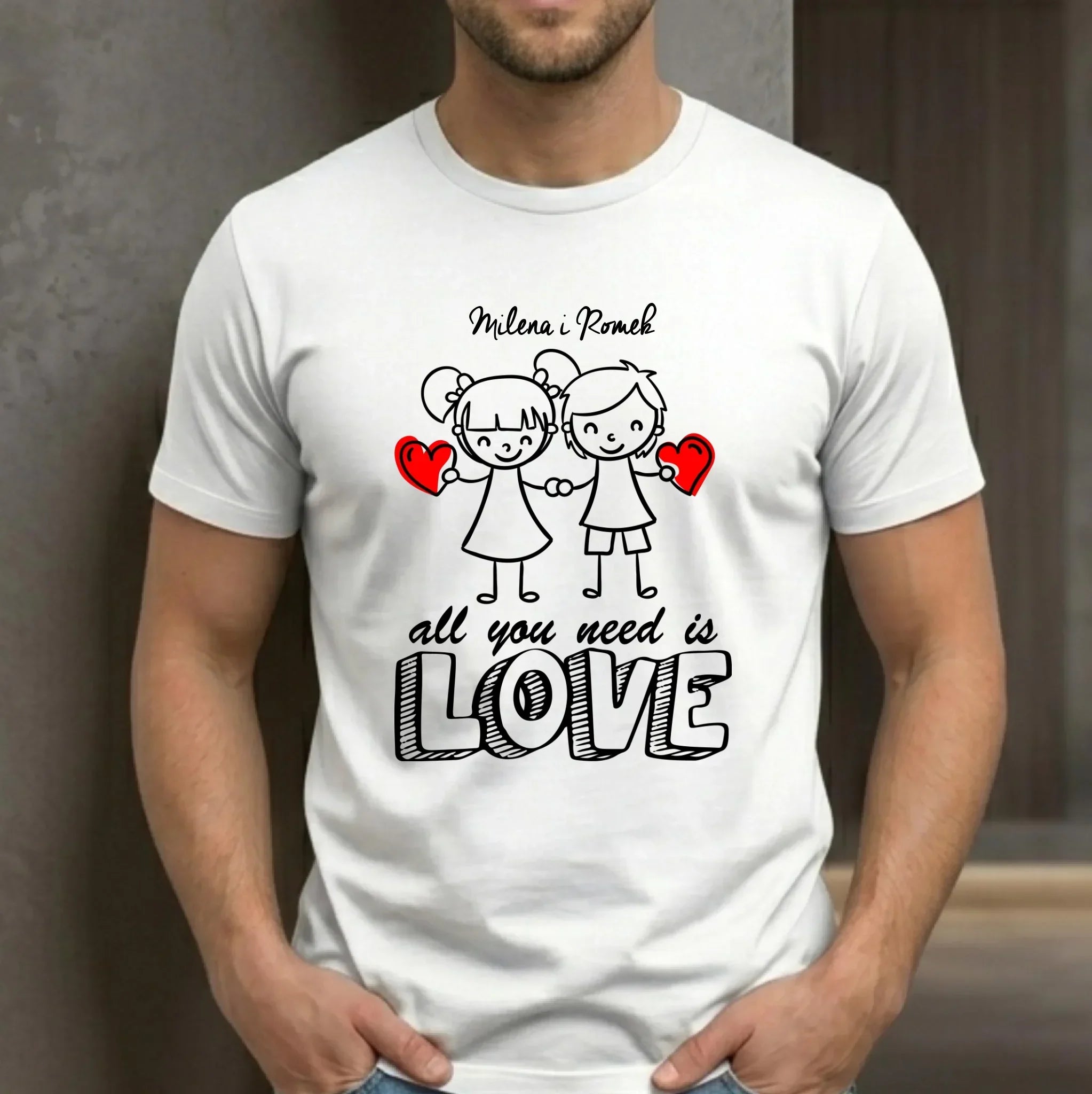Koszulka męska dla par - All You need is love - personalizowana W13 - StoryCups.pl