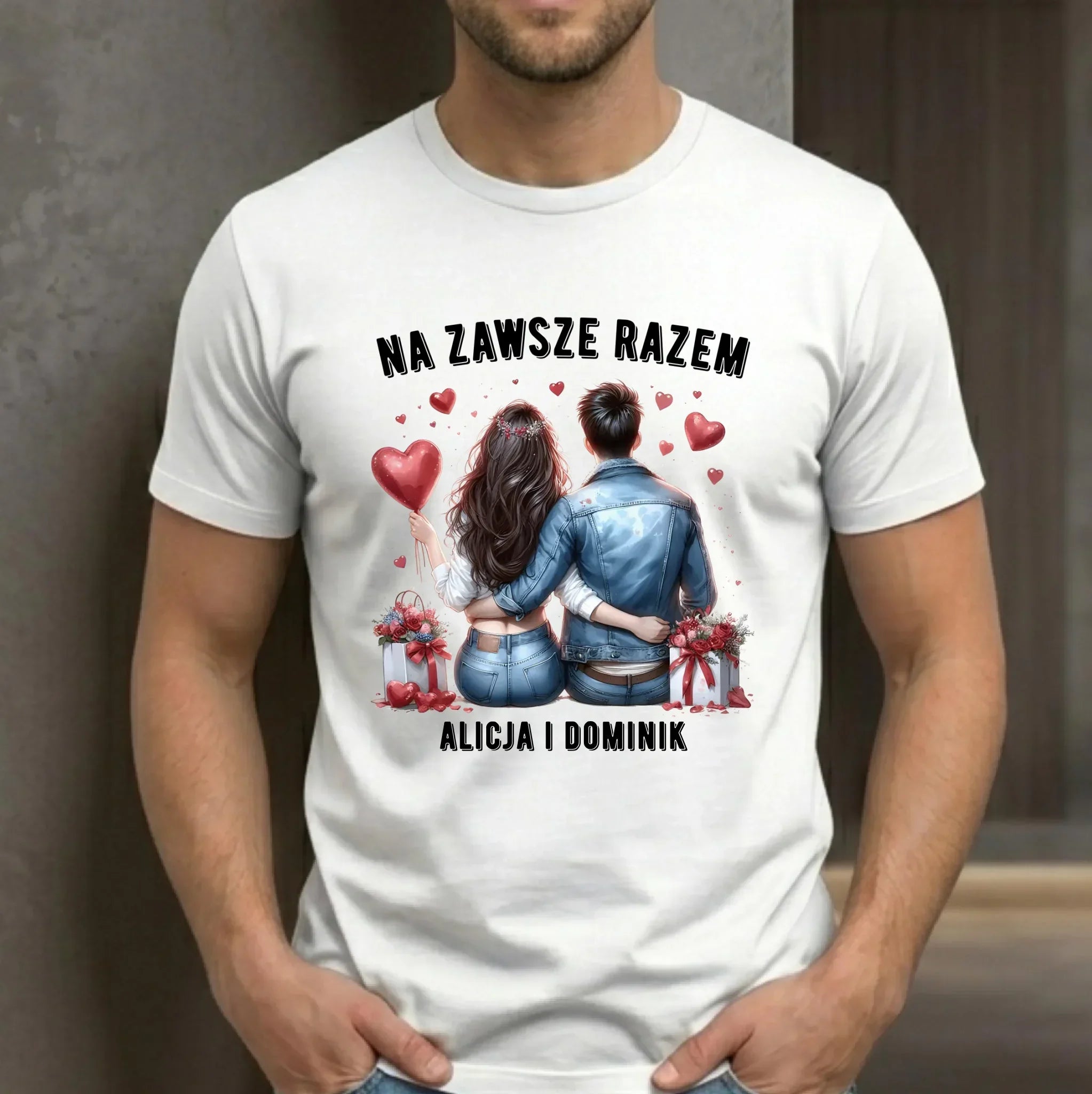 Koszulka męska dla par - Na zawsze razem - personalizowana W07 - StoryCups.pl